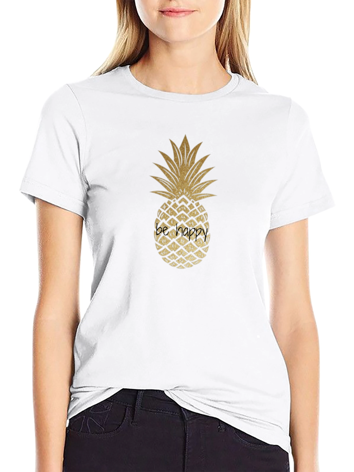 Golden Pineapple Graphic Tee - Black Casual T-Shirt