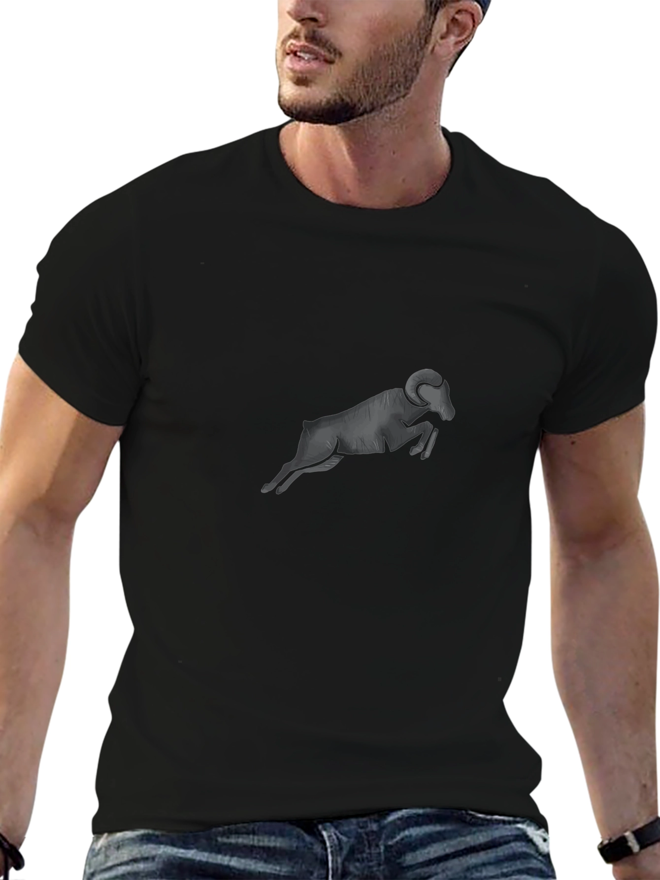 Mens Black T-Shirt - Ram Graphic Print