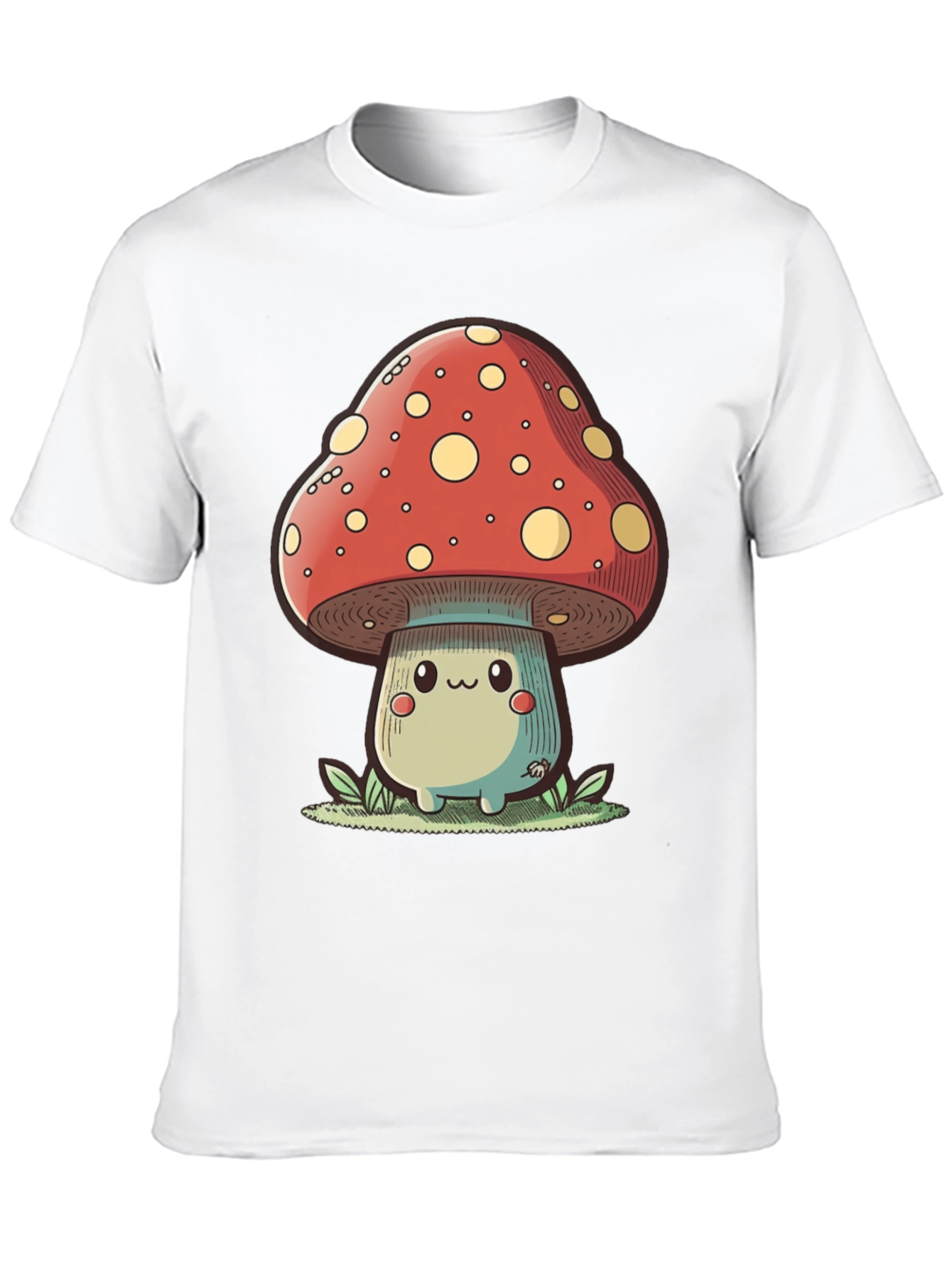 Cute Mushroom Graphic Tee - Black Cotton T-Shirt