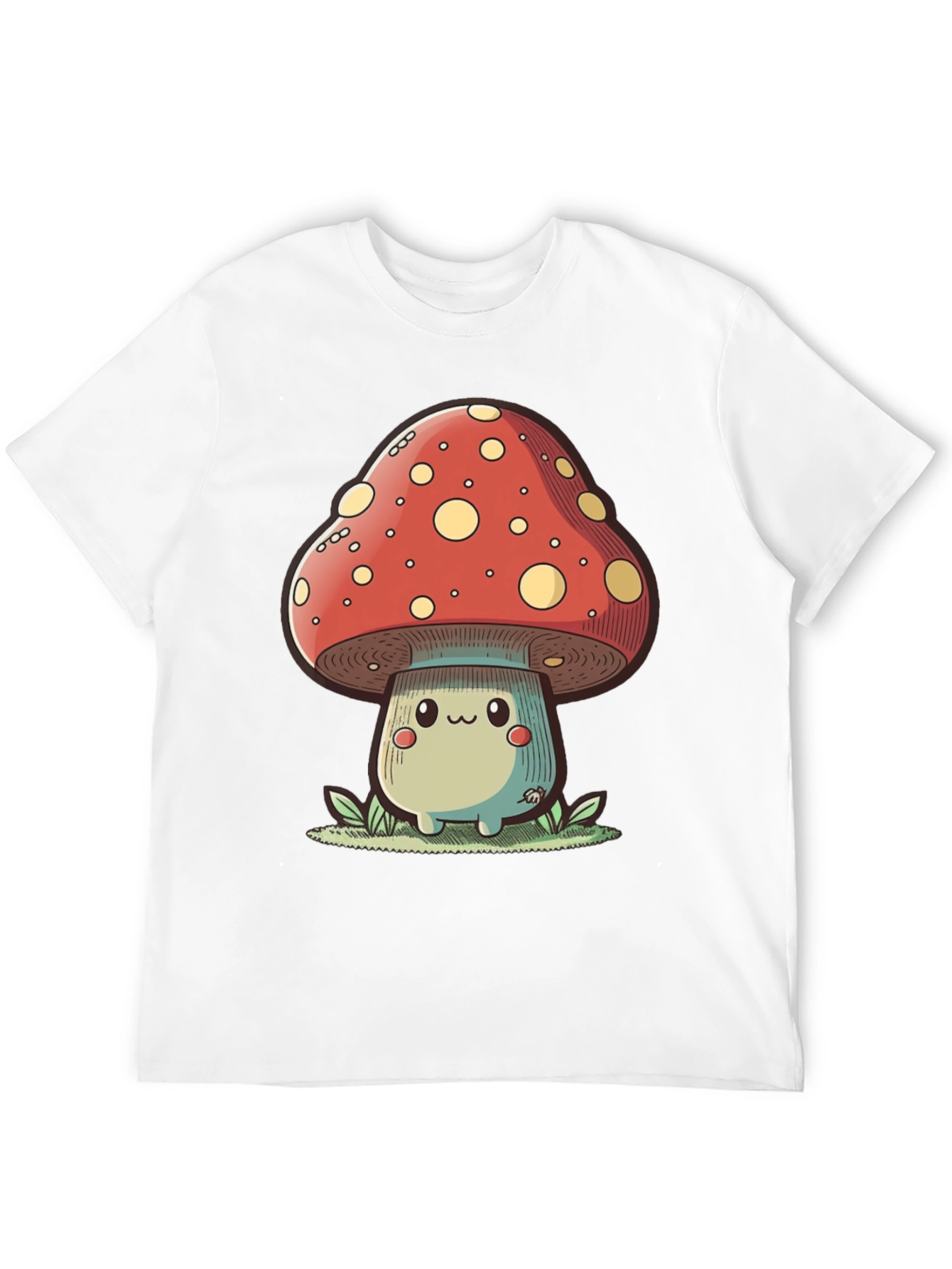 Cute Mushroom Graphic Tee - Black Cotton T-Shirt