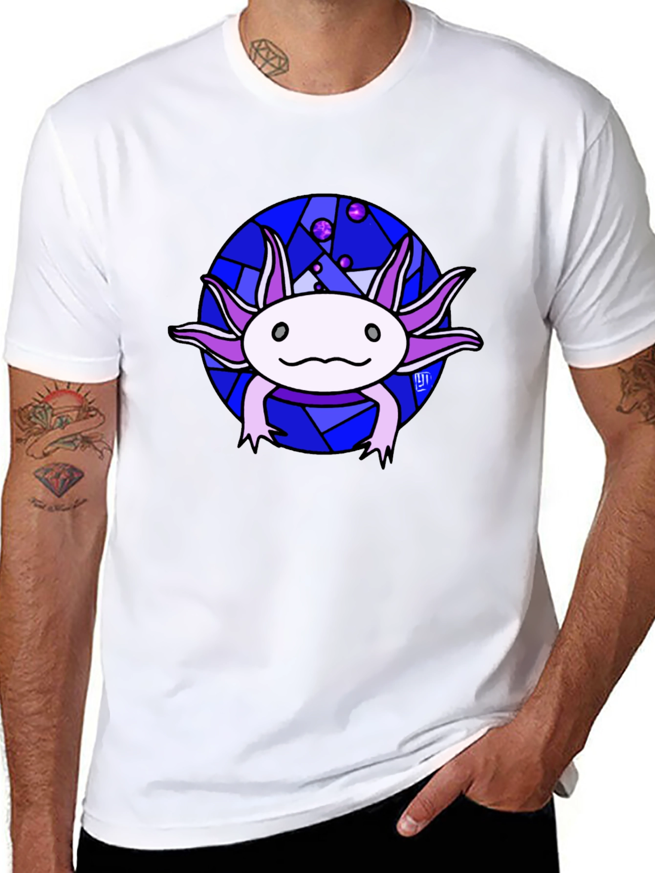 Axolotl T-Shirt - Unique Stained Glass Design