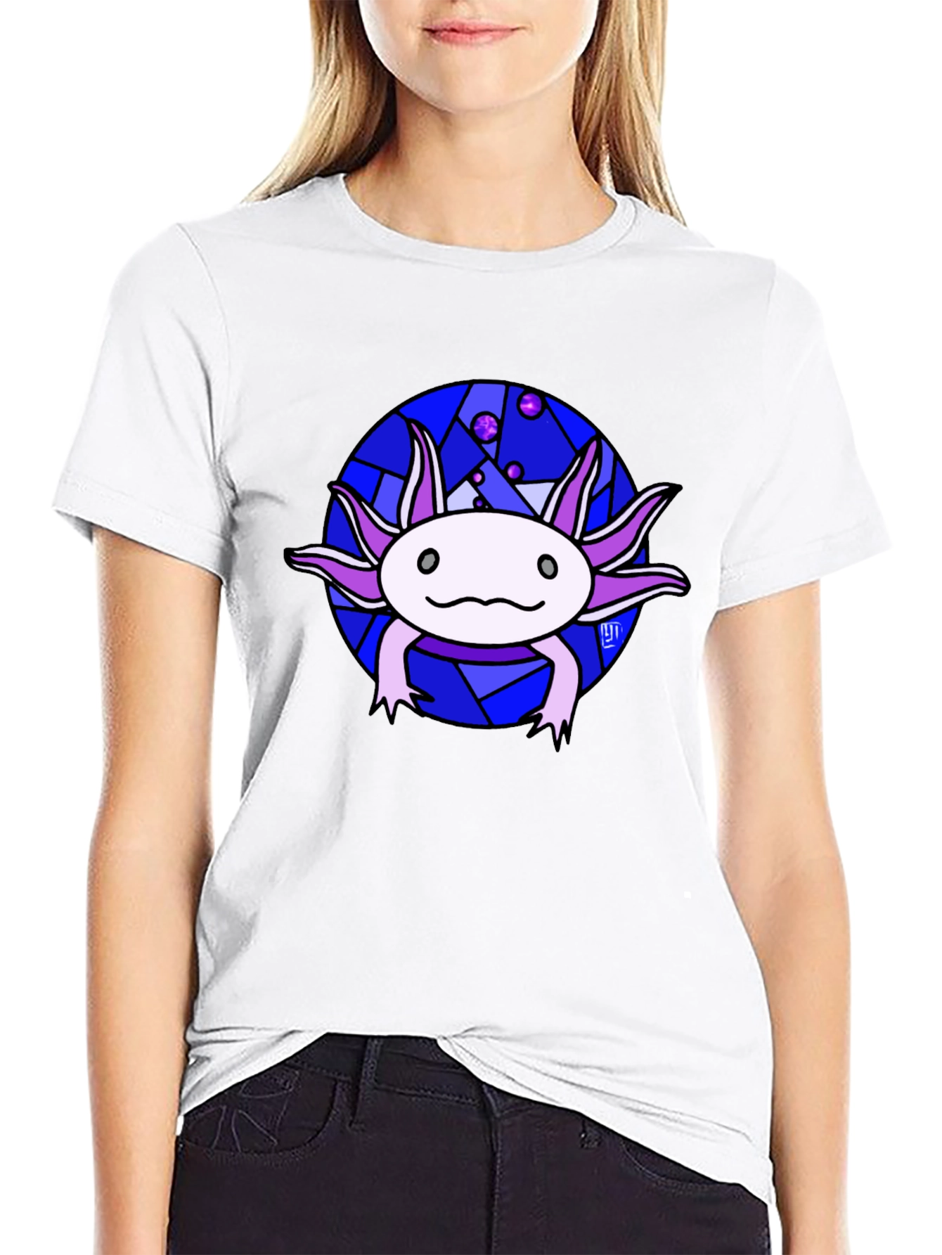 Axolotl T-Shirt - Unique Stained Glass Design