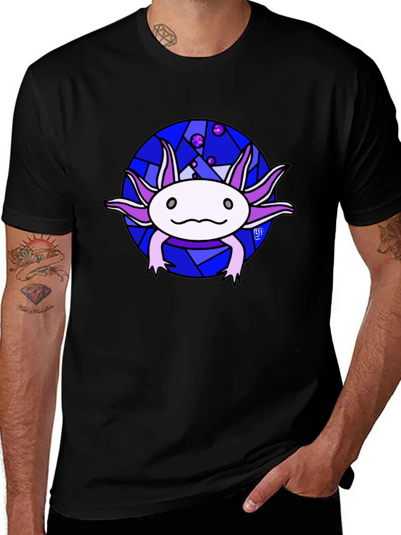 Axolotl T-Shirt - Unique Stained Glass Design