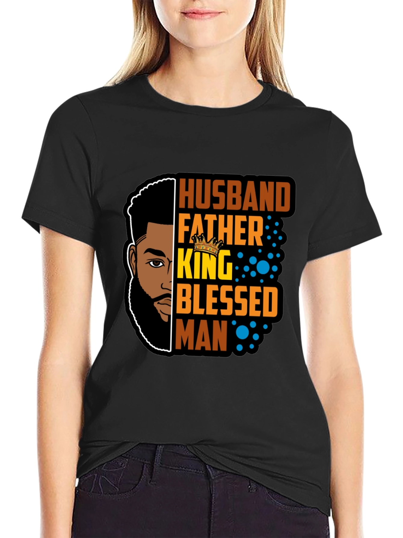 Husband Father King Blessed Man Black T-Shirt