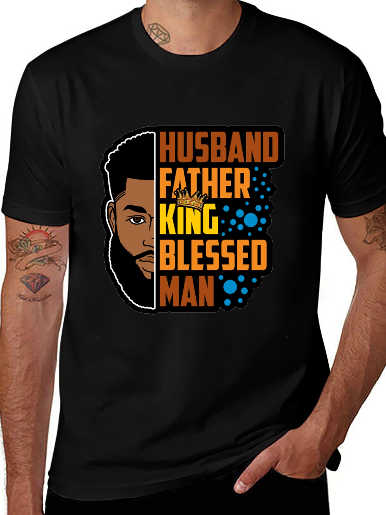 Husband Father King Blessed Man Black T-Shirt