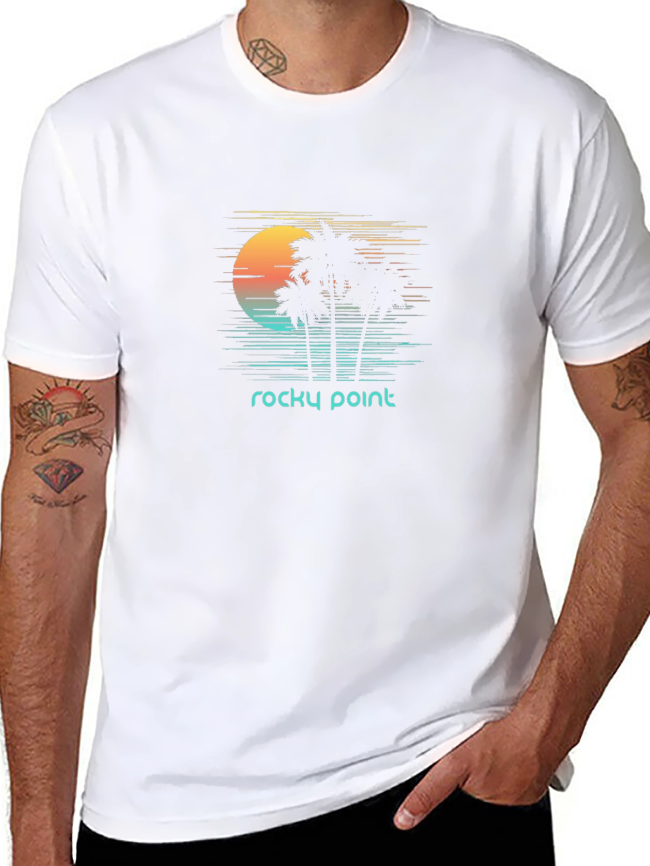 Rocky Point Retro T-Shirt - Palm Trees Sunset Design