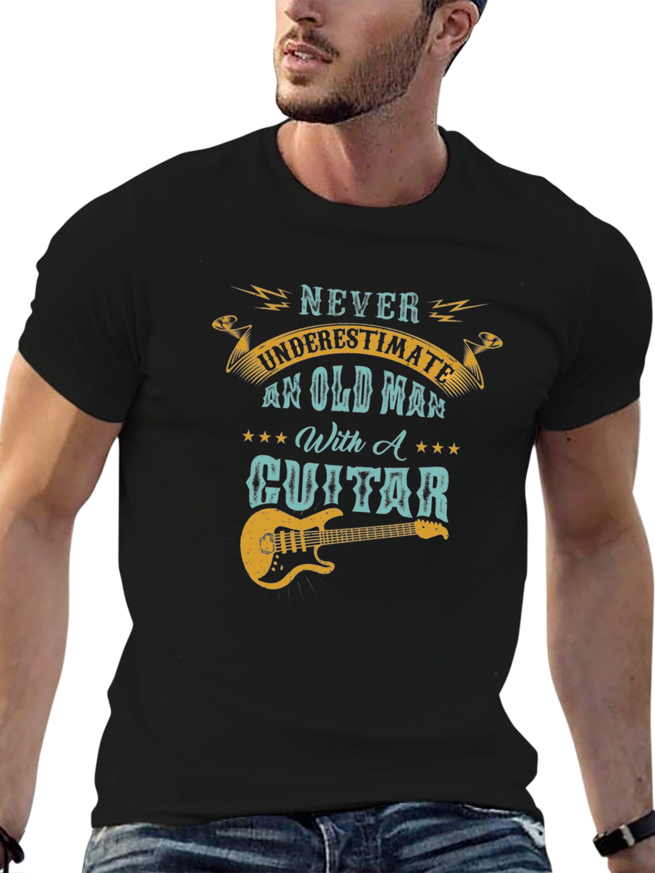 Never Underestimate Old Man With Guitar T-Shirt