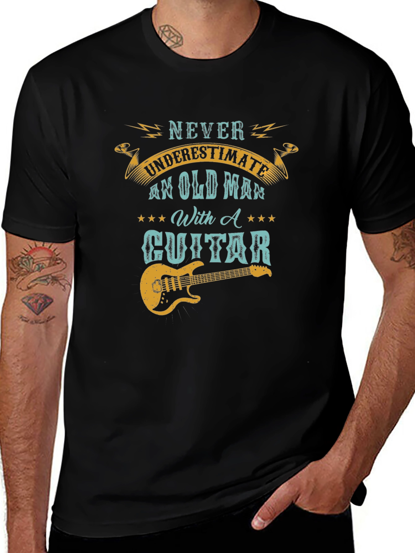 Never Underestimate Old Man With Guitar T-Shirt