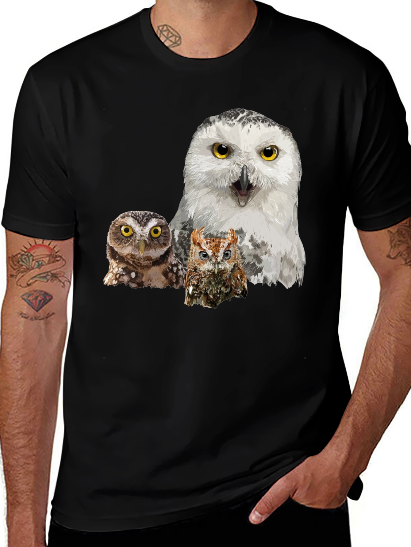 Owl T-Shirt Black Cotton Tee