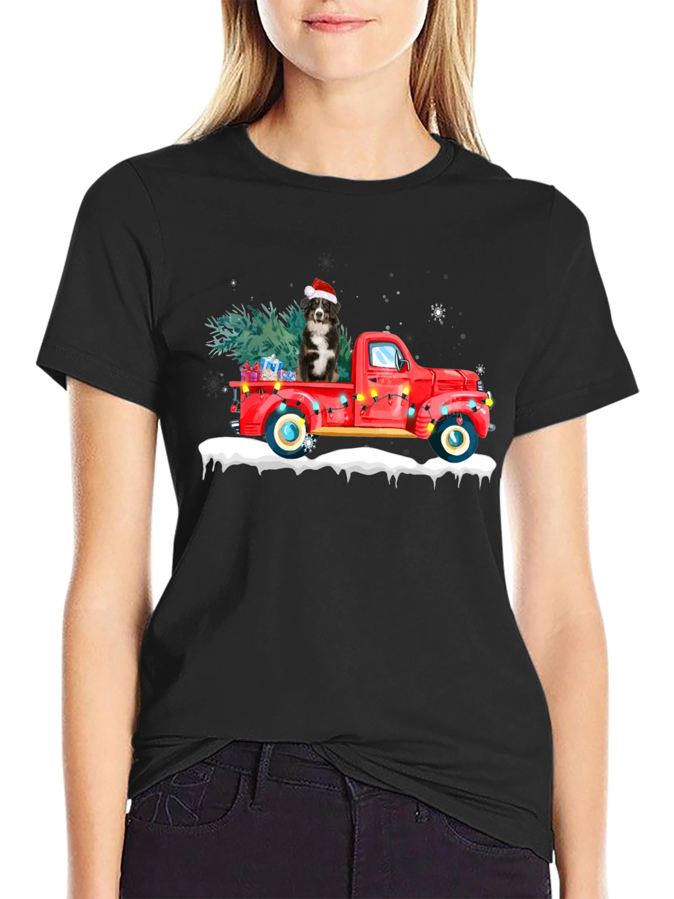Christmas Dog in Truck Graphic Tee