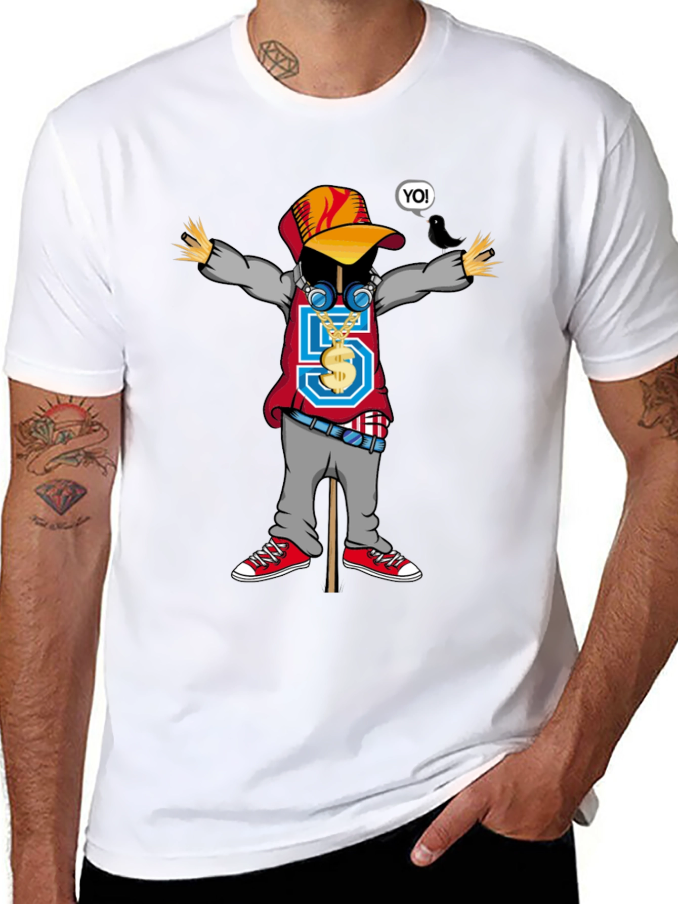 Cool Cartoon Scarecrow Graphic T-Shirt