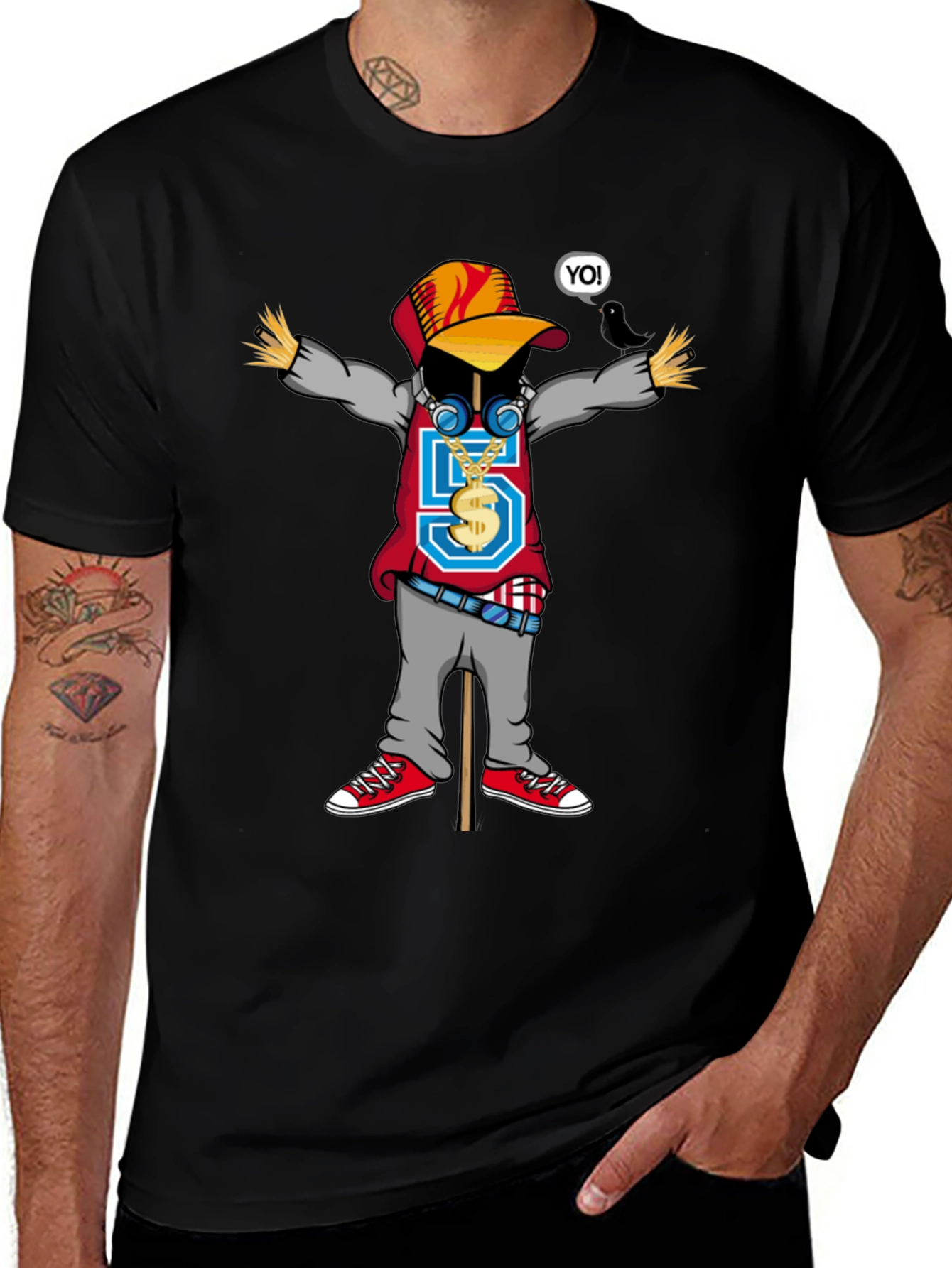 Cool Cartoon Scarecrow Graphic T-Shirt