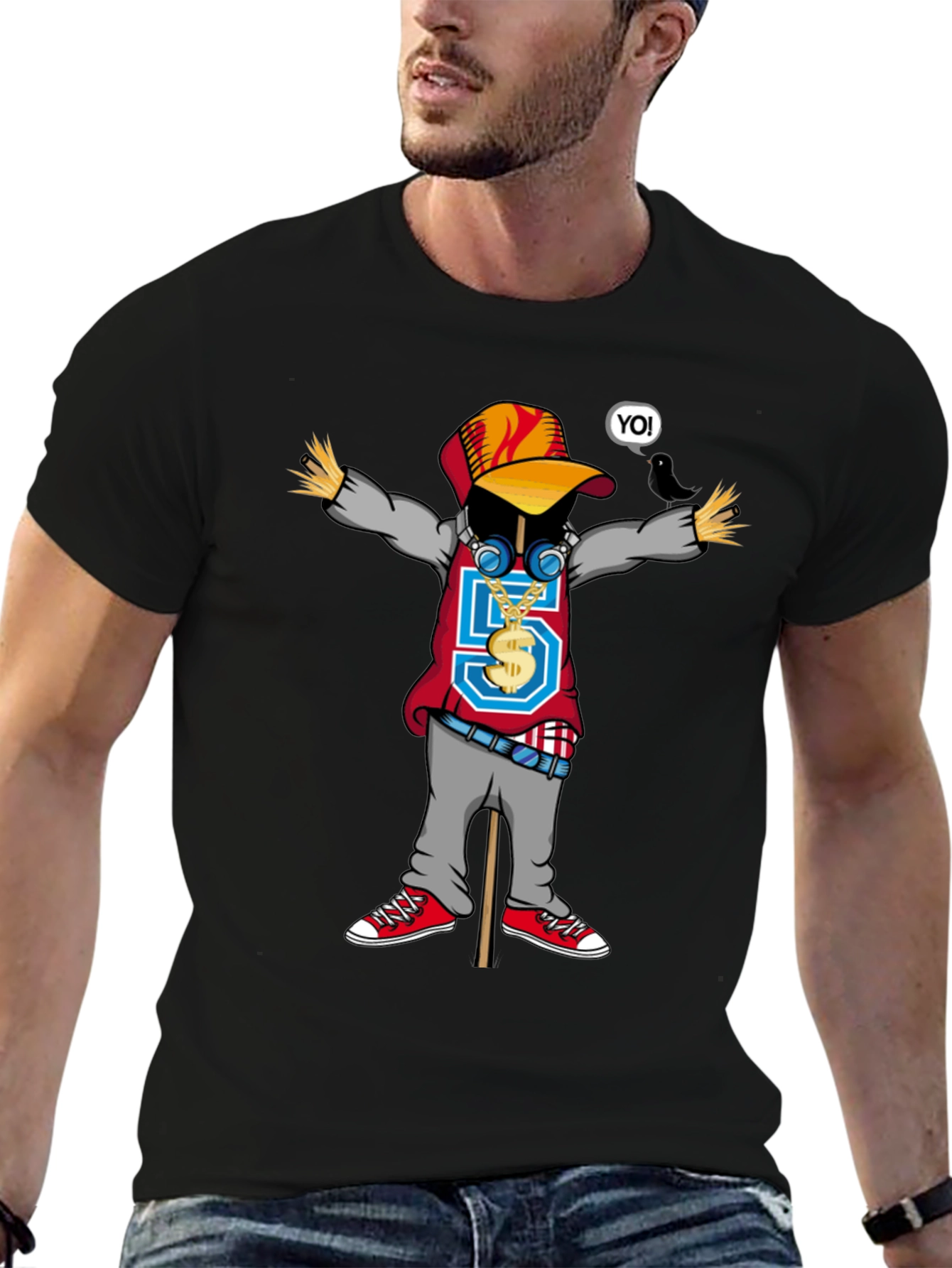 Cool Cartoon Scarecrow Graphic T-Shirt