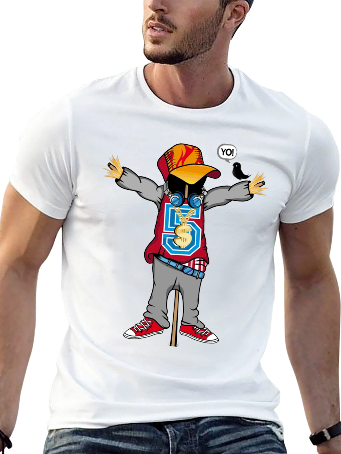 Cool Cartoon Scarecrow Graphic T-Shirt