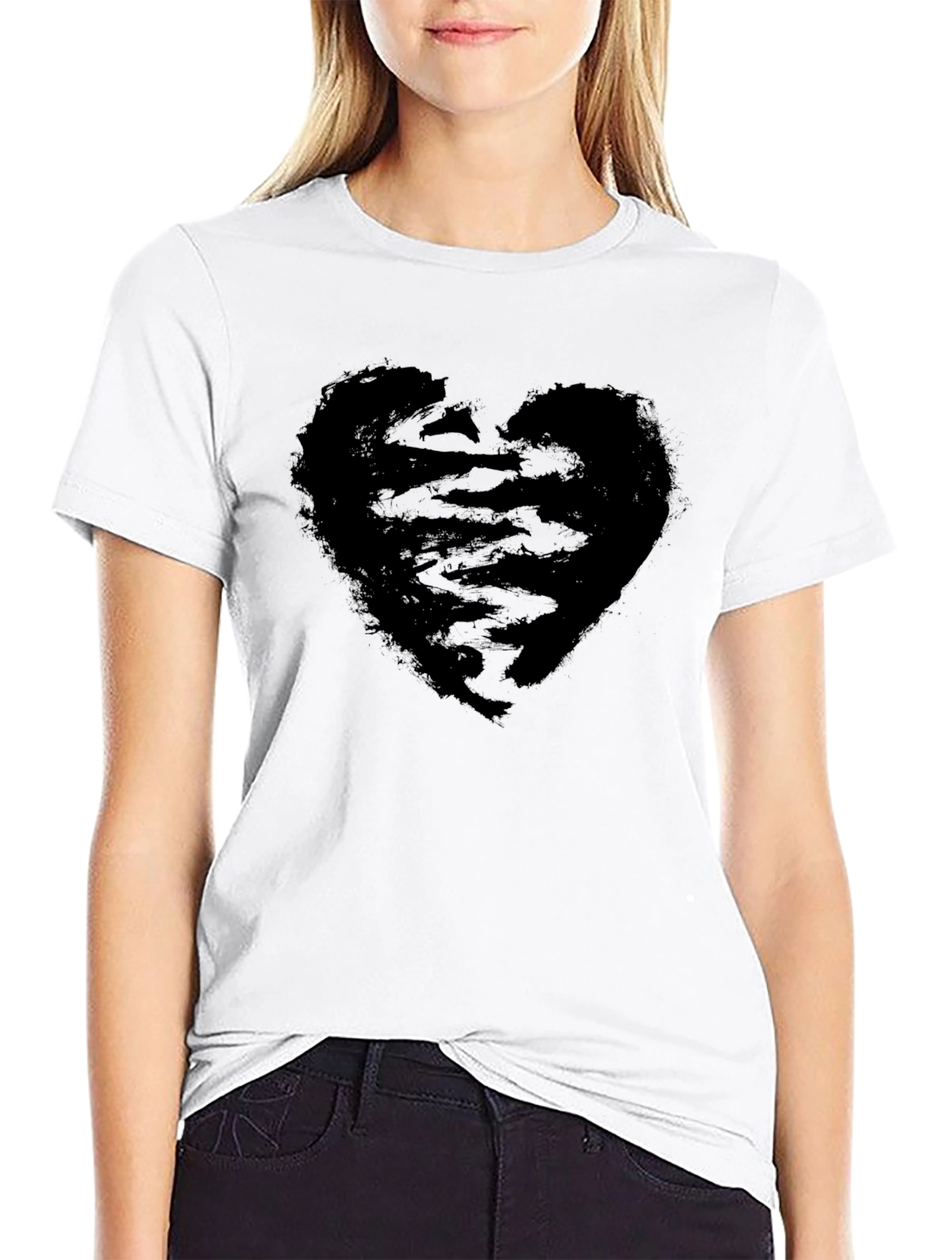 Heart Graphic Tee - Black Casual Cotton Shirt