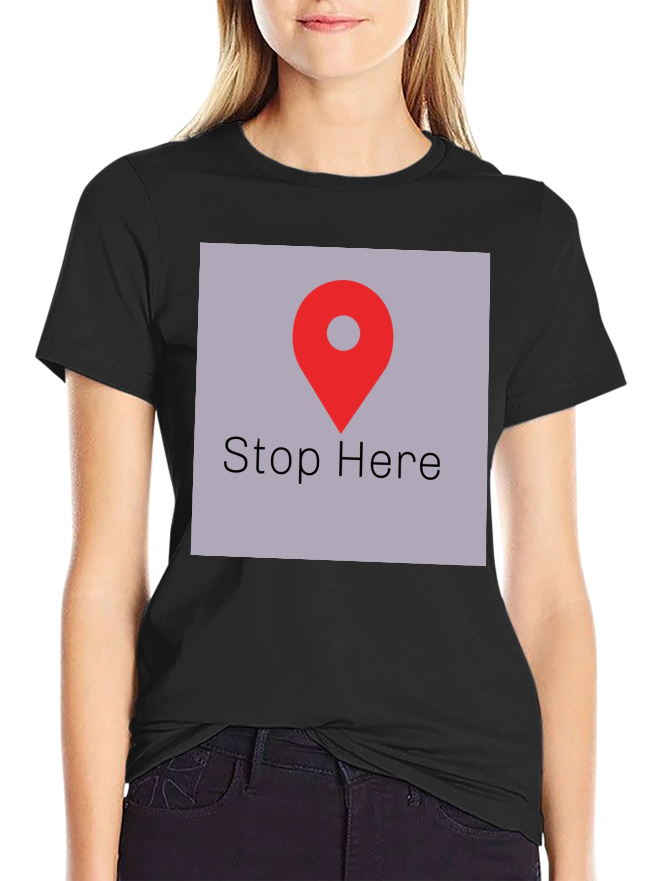 Stop Here Graphic Tee - Black Cotton T-Shirt