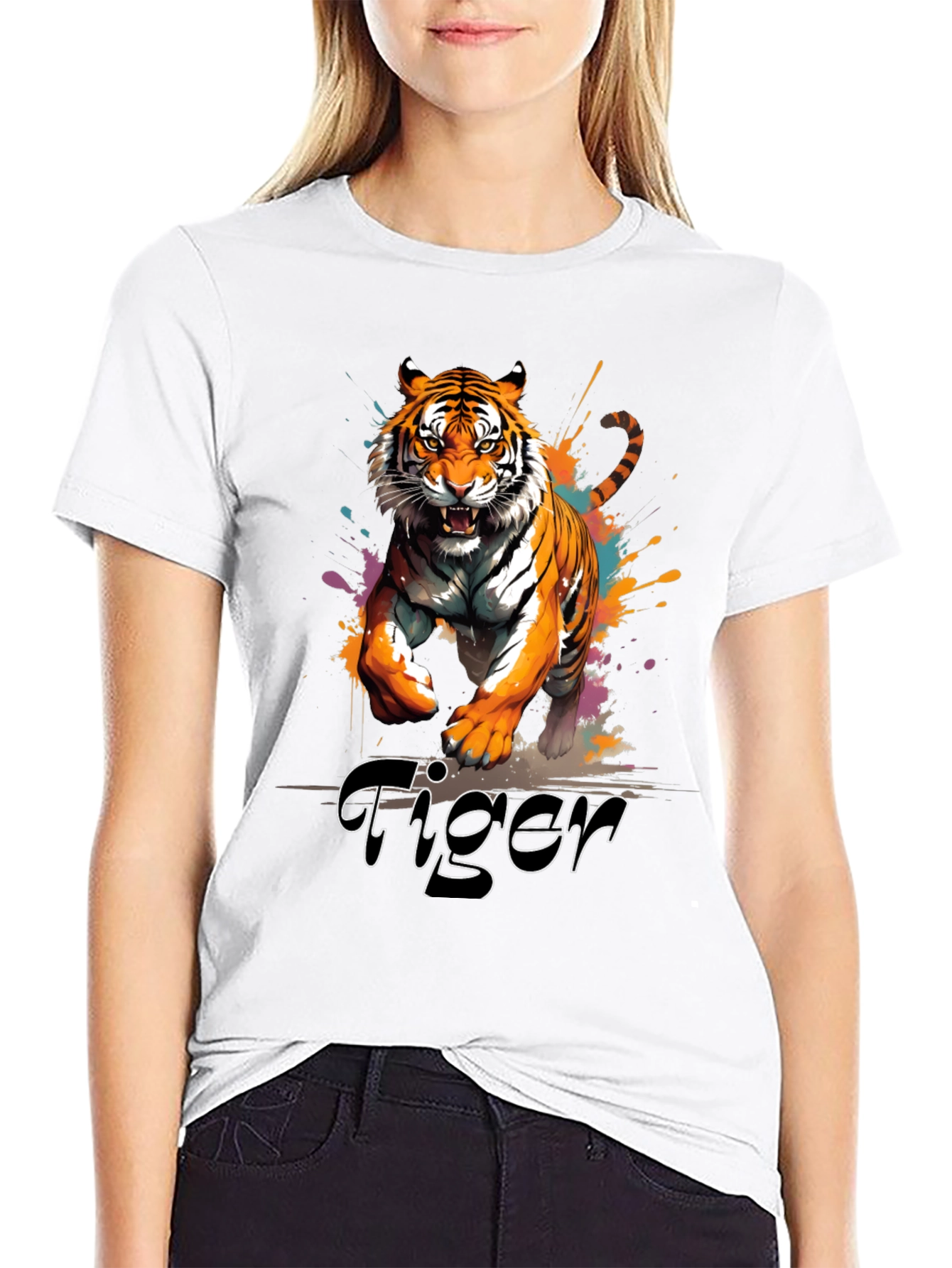 Tiger Graphic Print Crew Neck T-Shirt