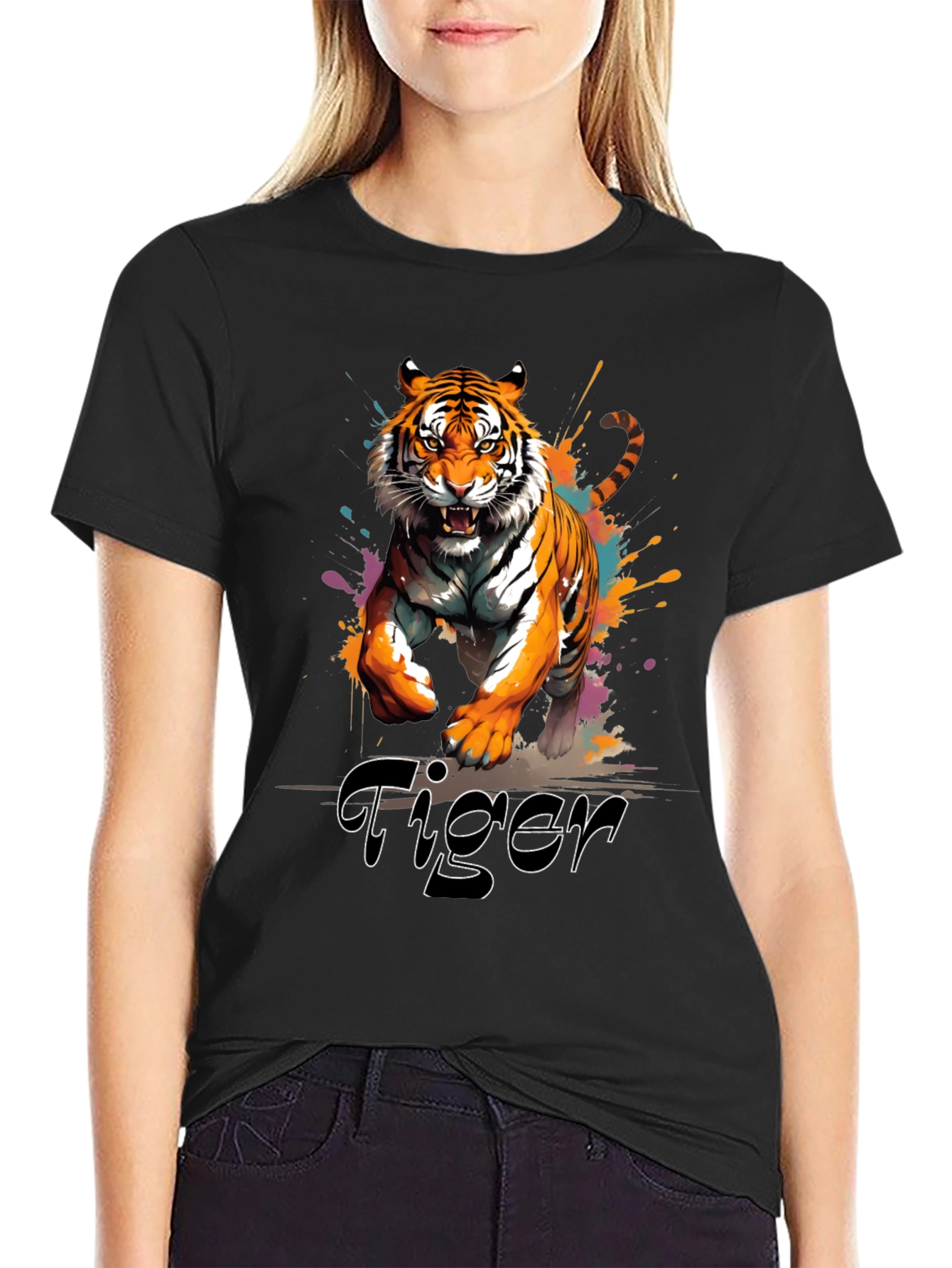 Tiger Graphic Print Crew Neck T-Shirt