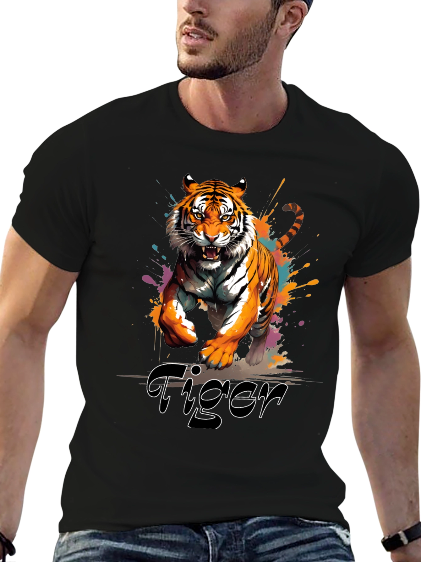 Tiger Graphic Print Crew Neck T-Shirt