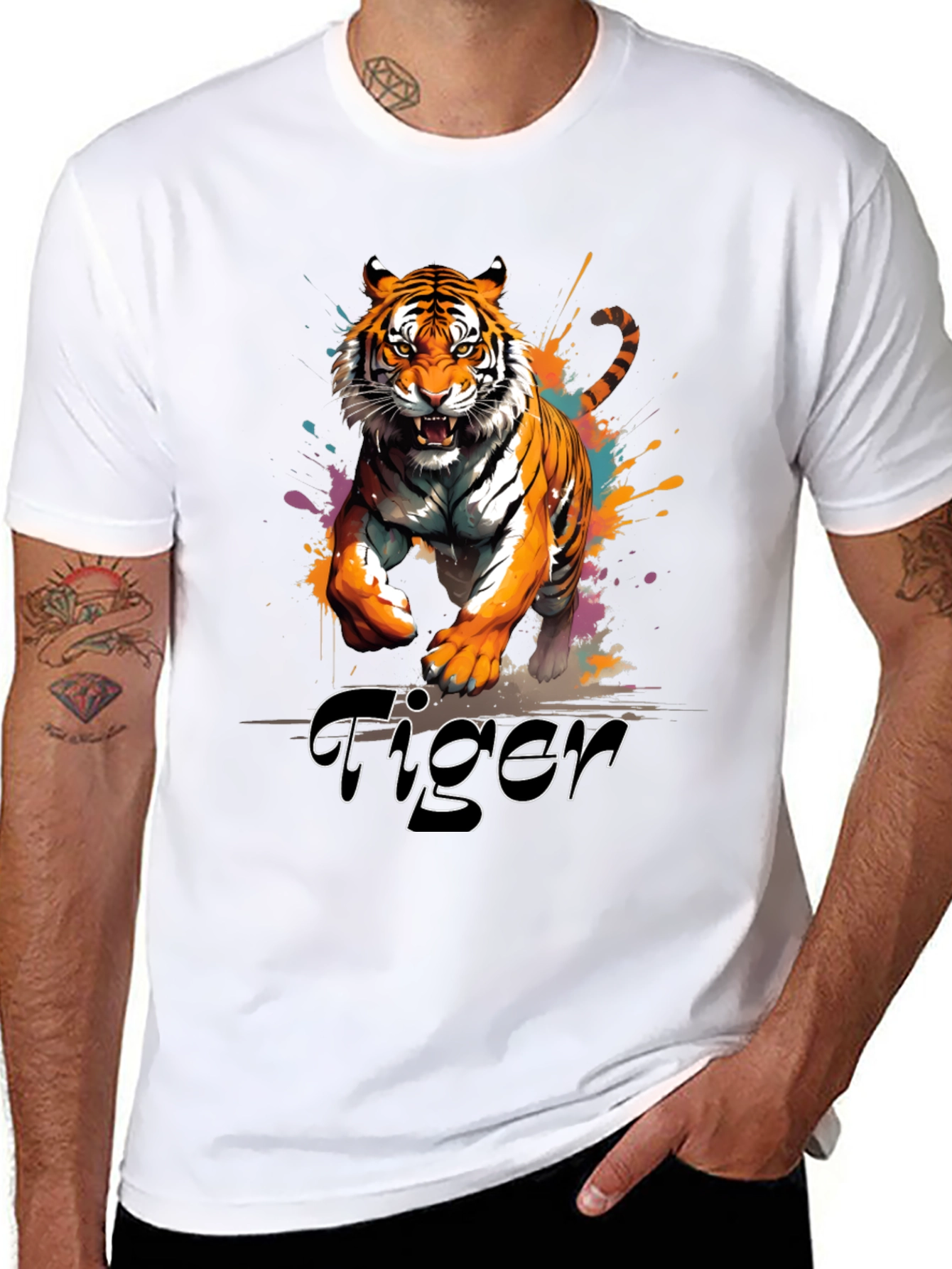 Tiger Graphic Print Crew Neck T-Shirt