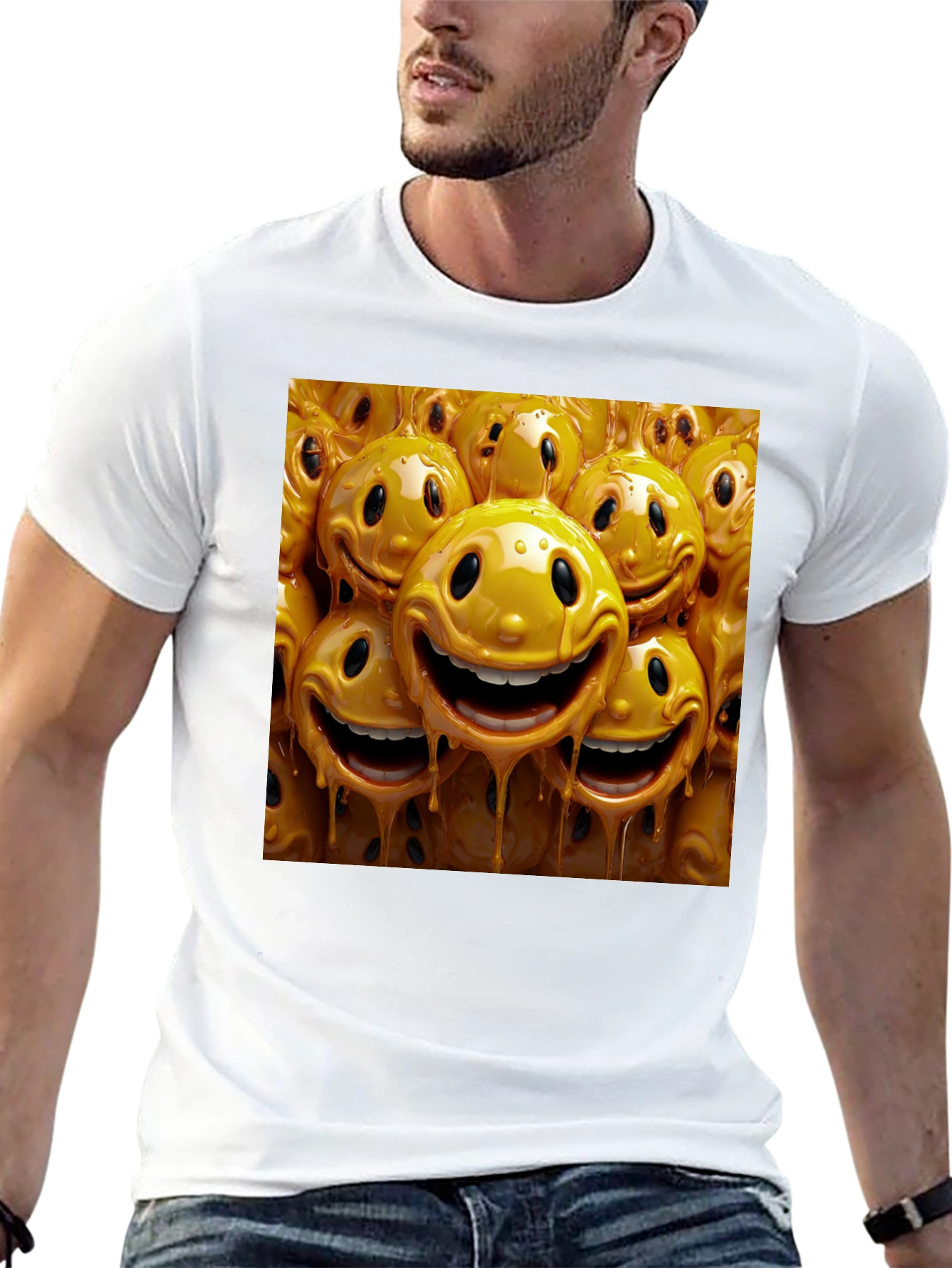 Smiley Face Drip Graphic Tee - Funky Style