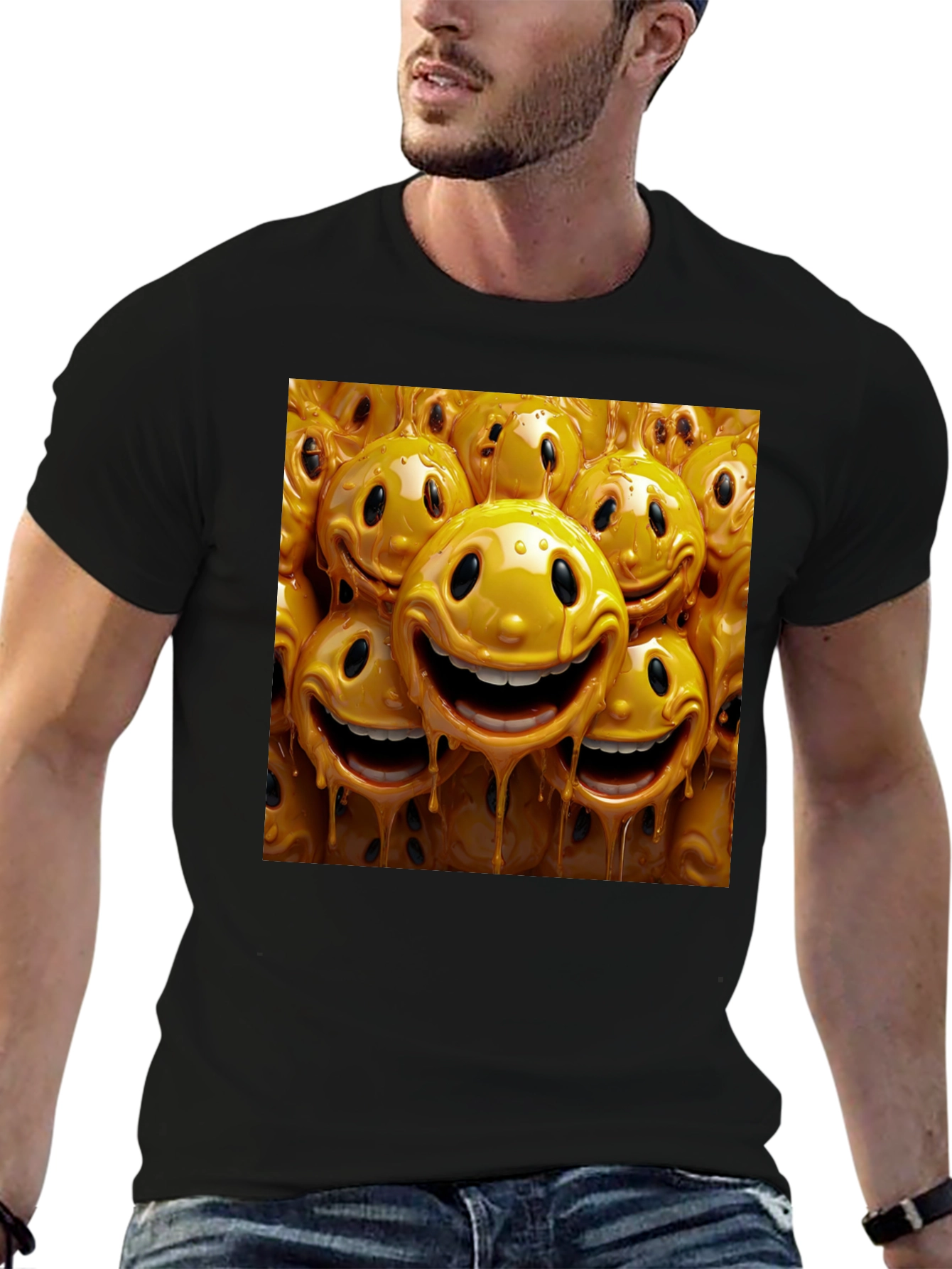 Smiley Face Drip Graphic Tee - Funky Style