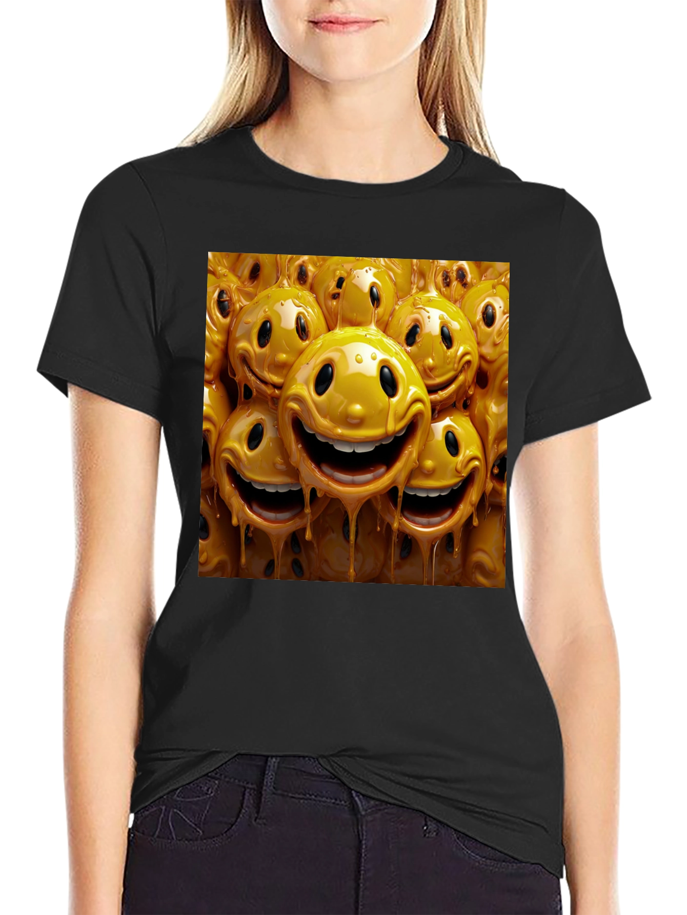 Smiley Face Drip Graphic Tee - Funky Style
