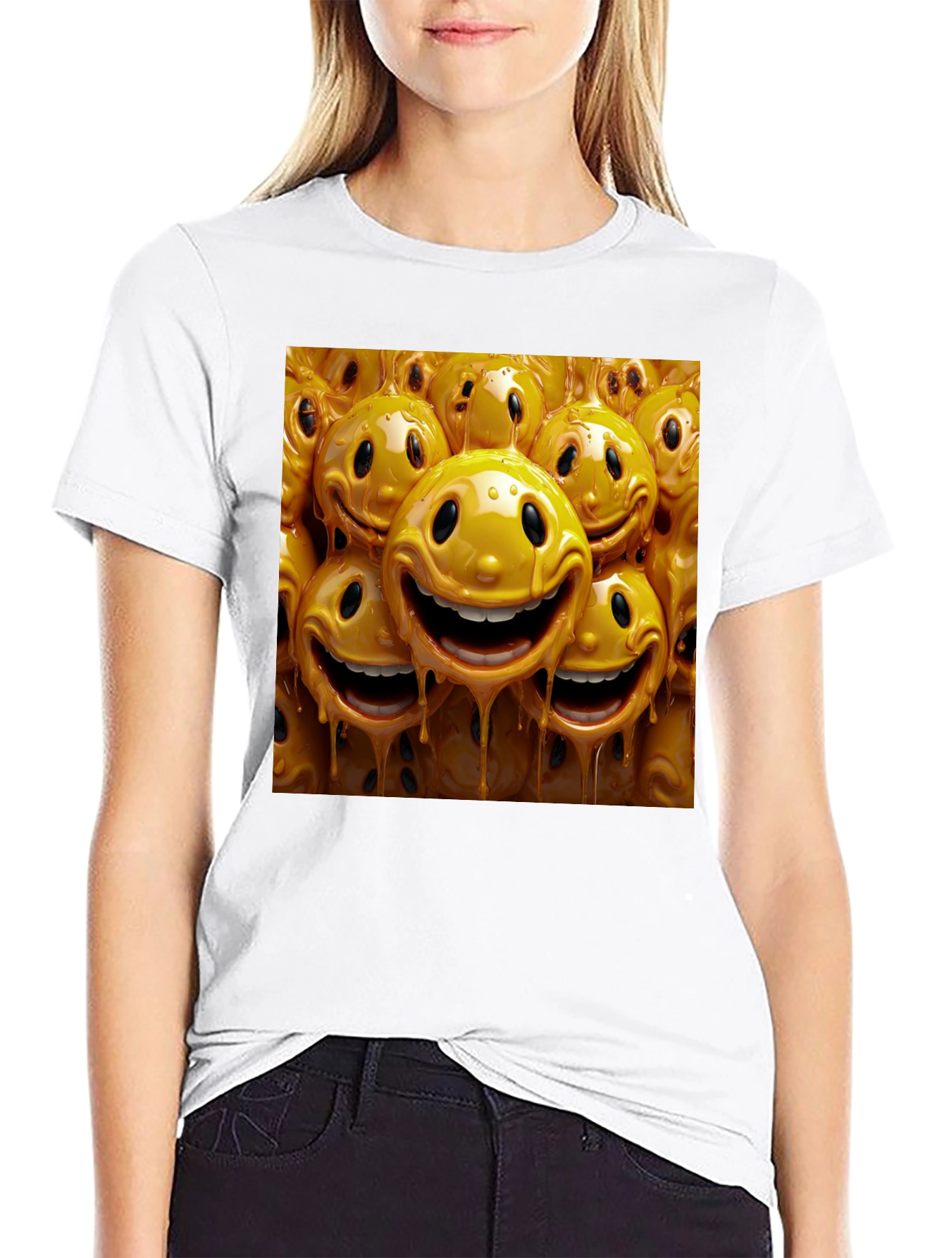 Smiley Face Drip Graphic Tee - Funky Style