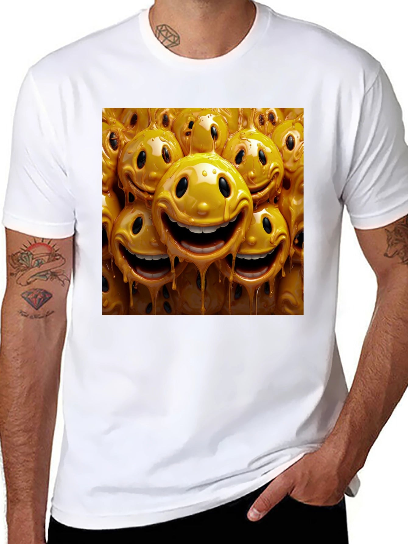 Smiley Face Drip Graphic Tee - Funky Style