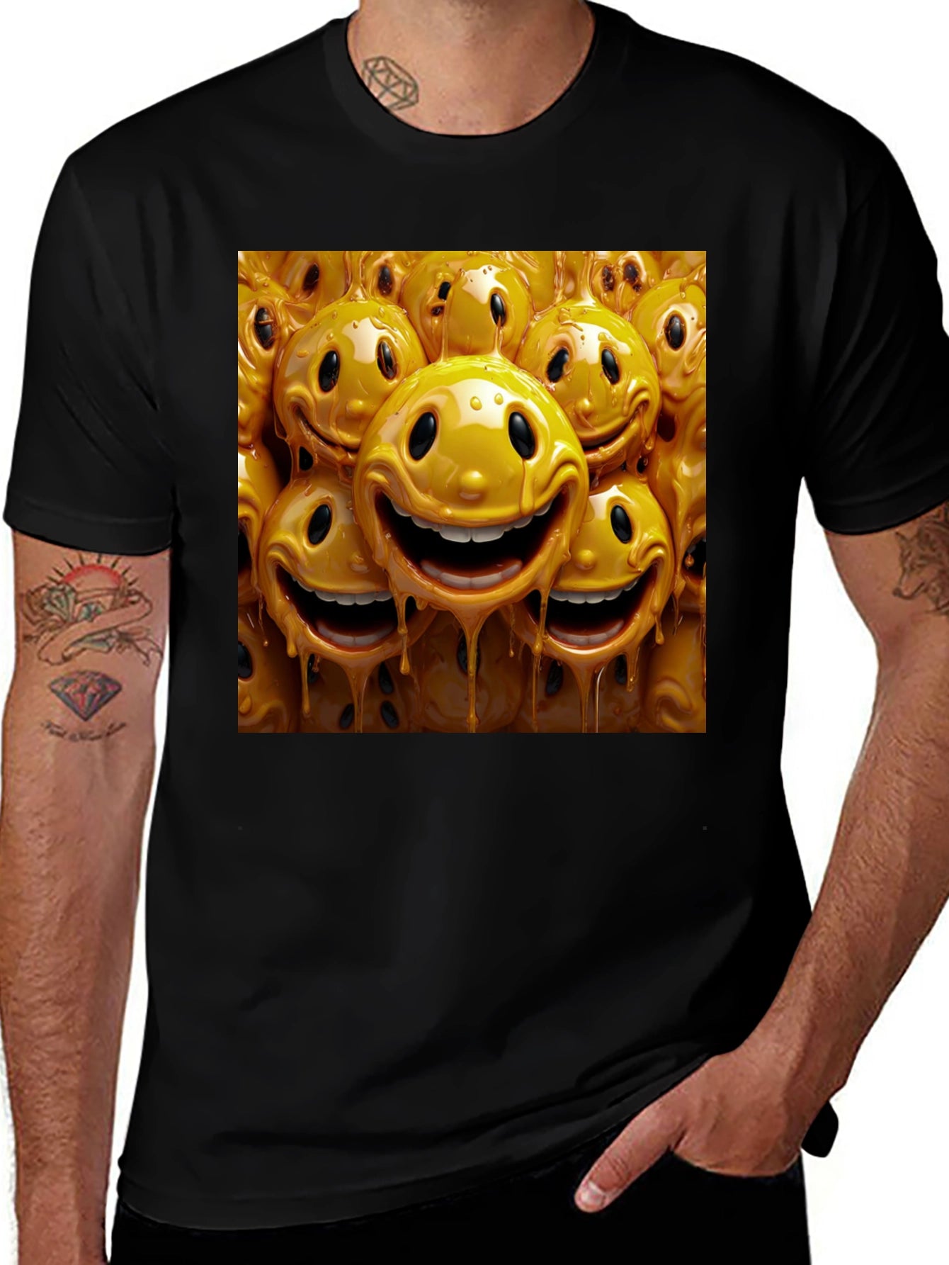Smiley Face Drip Graphic Tee - Funky Style