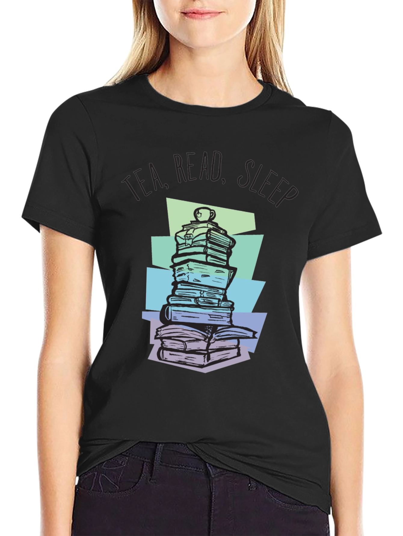 Tea Read Sleep Stacked Book T-Shirt