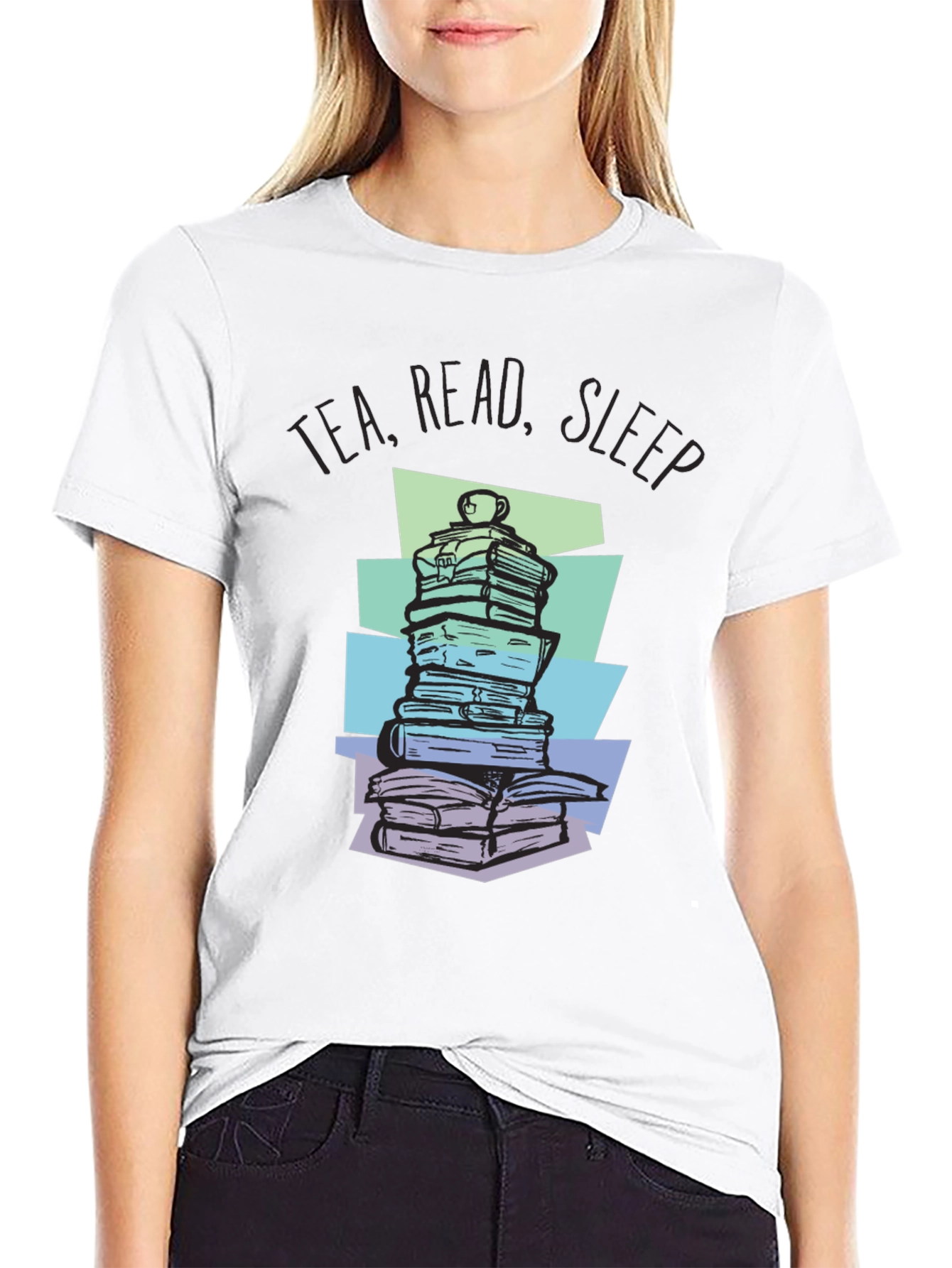Tea Read Sleep Stacked Book T-Shirt