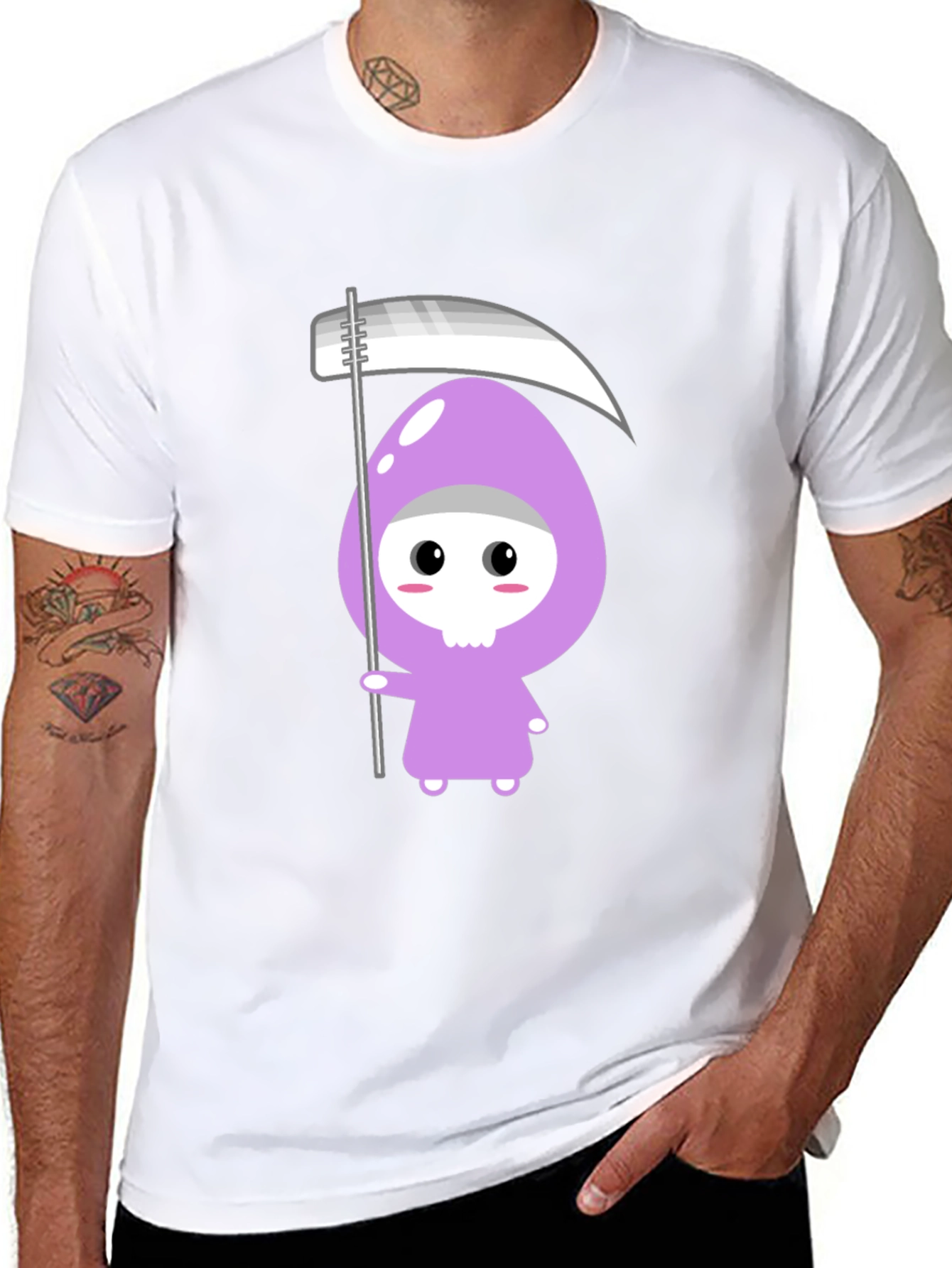 Cute Grim Reaper Graphic T-Shirt - Black Cotton Tee