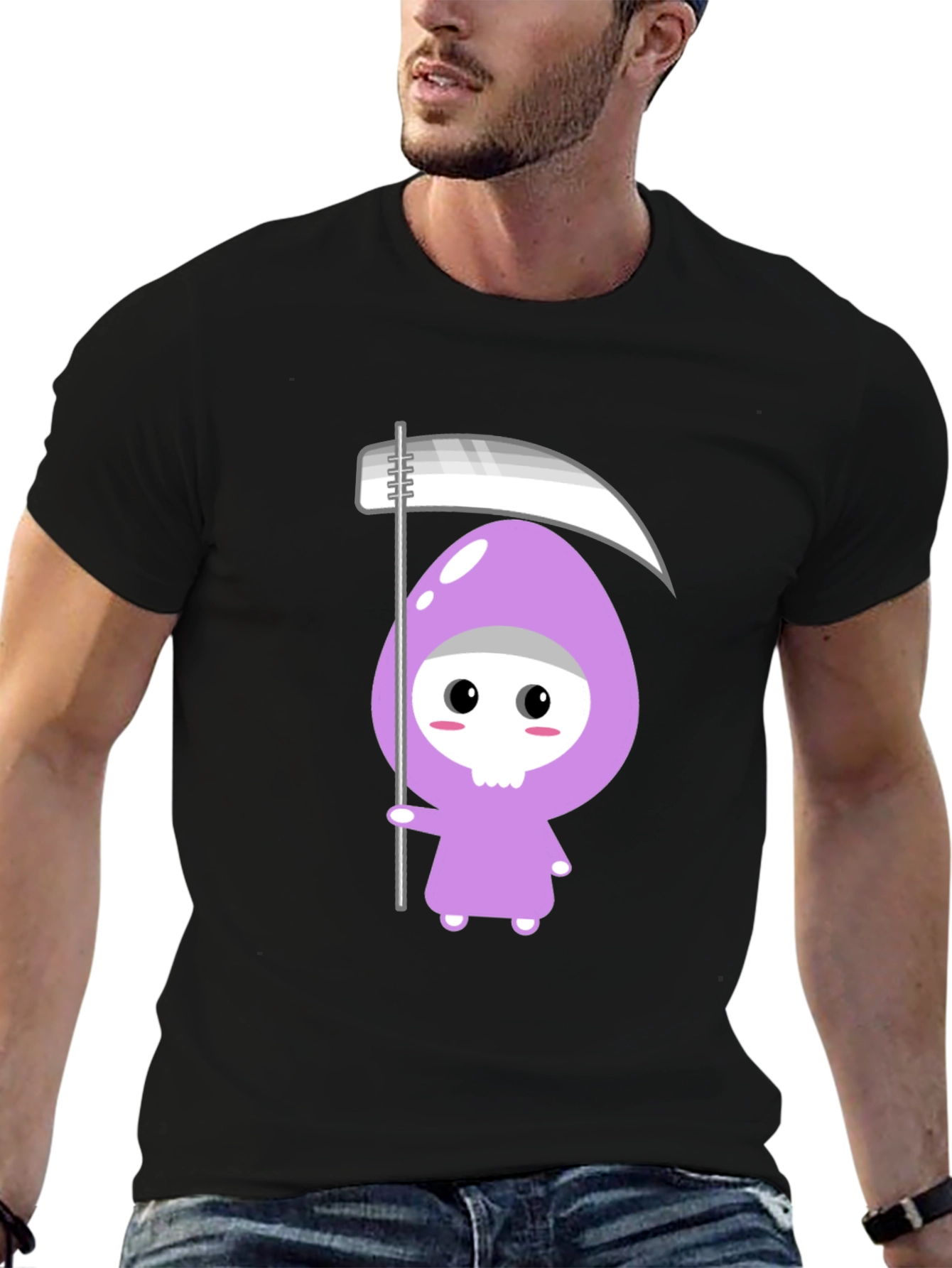 Cute Grim Reaper Graphic T-Shirt - Black Cotton Tee
