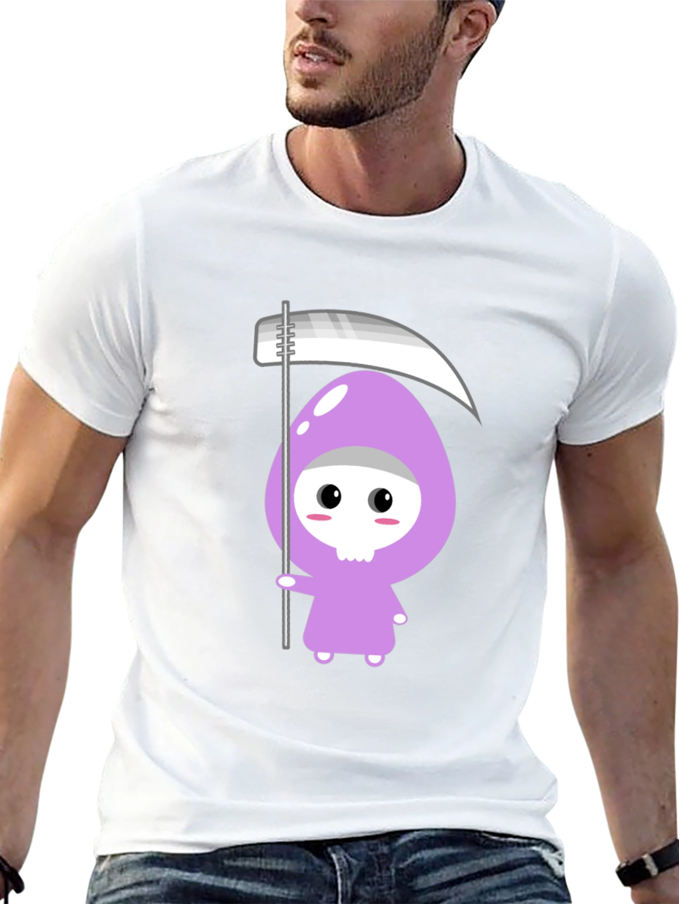 Cute Grim Reaper Graphic T-Shirt - Black Cotton Tee