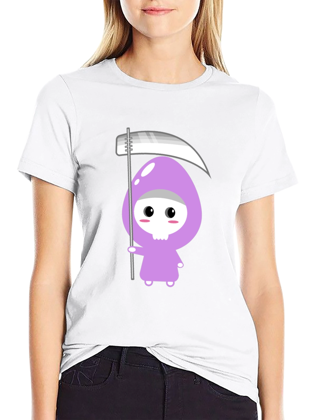 Cute Grim Reaper Graphic T-Shirt - Black Cotton Tee