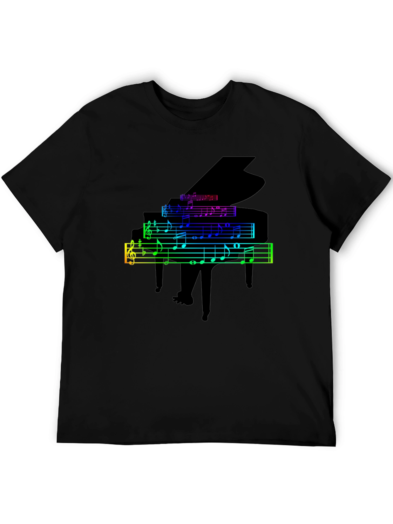 Rainbow Piano Music Notes Graphic T-Shirt