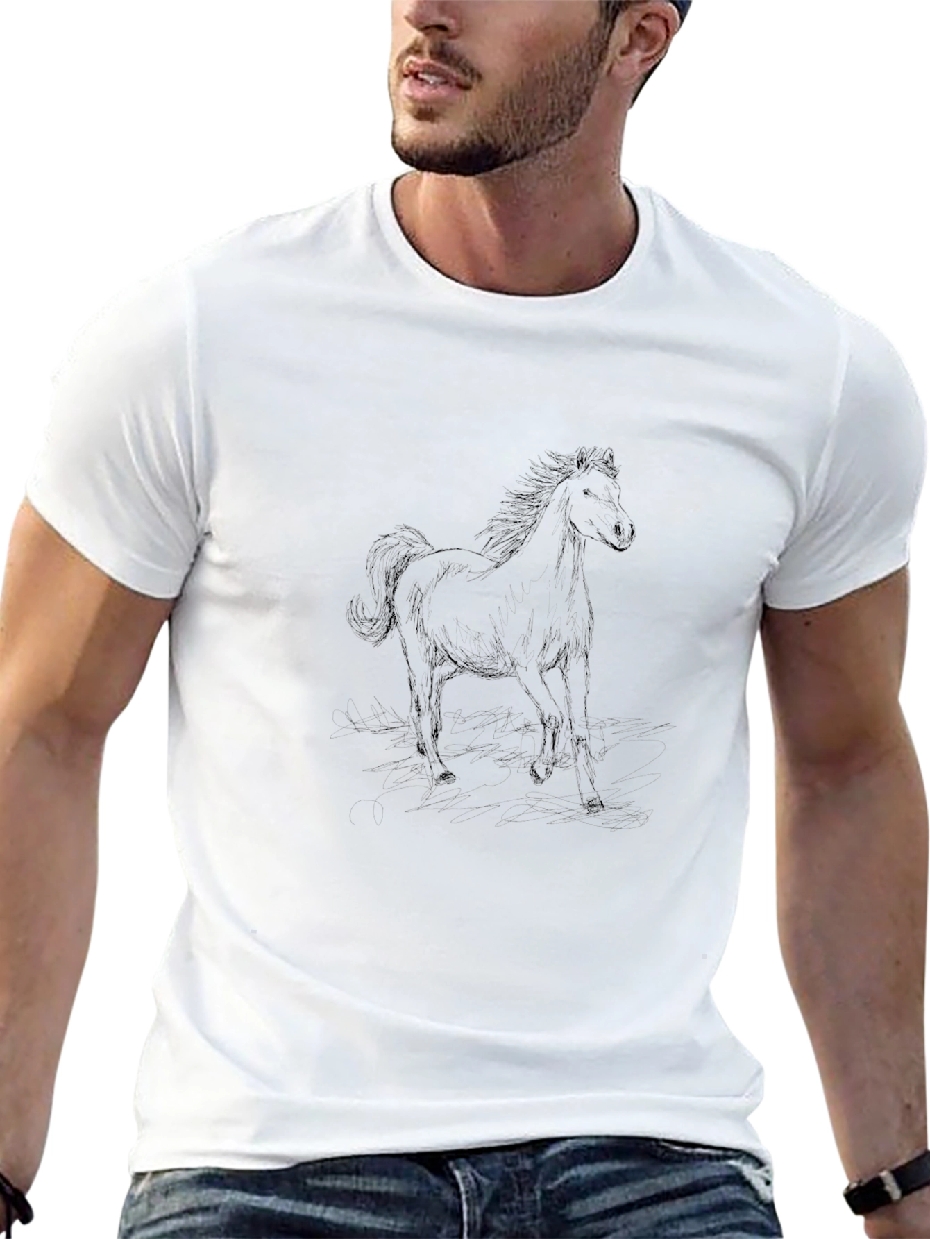 Mens Black Horse Sketch Graphic Tee