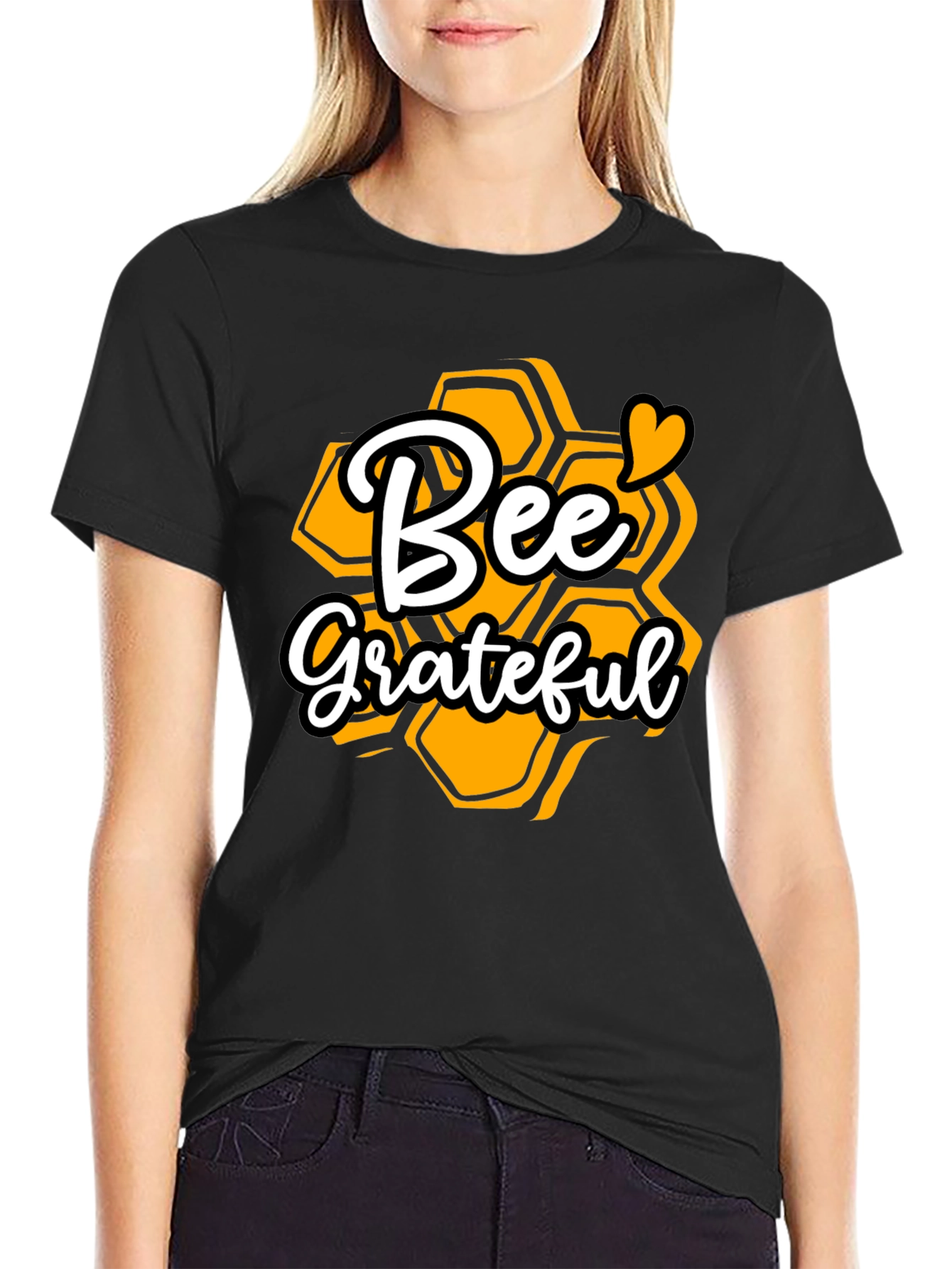Bee Grateful Graphic T-Shirt - Honeycomb Design