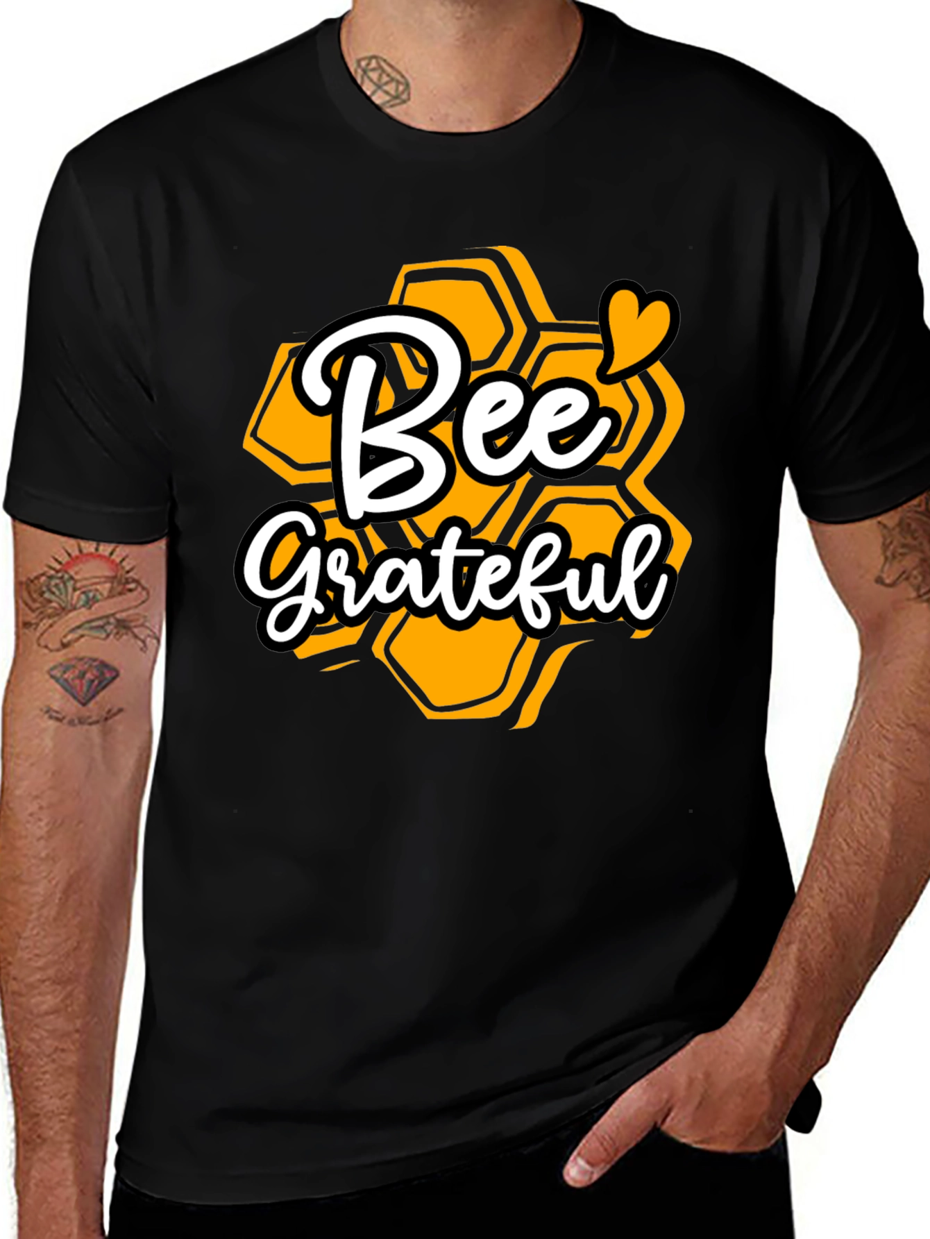 Bee Grateful Graphic T-Shirt - Honeycomb Design