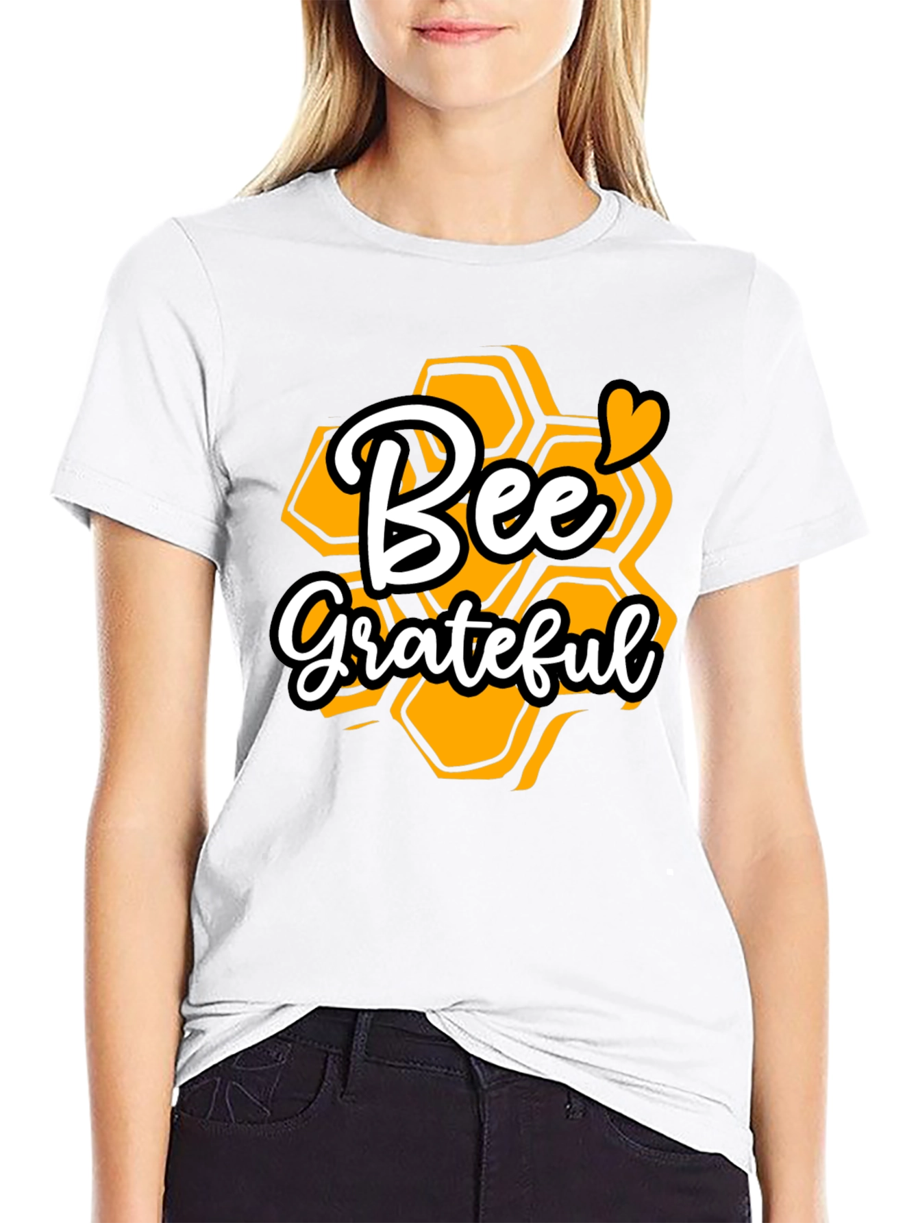 Bee Grateful Graphic T-Shirt - Honeycomb Design