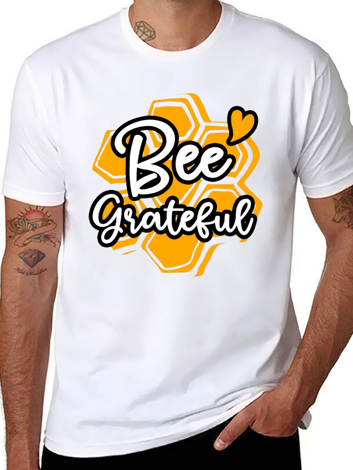 Bee Grateful Graphic T-Shirt - Honeycomb Design