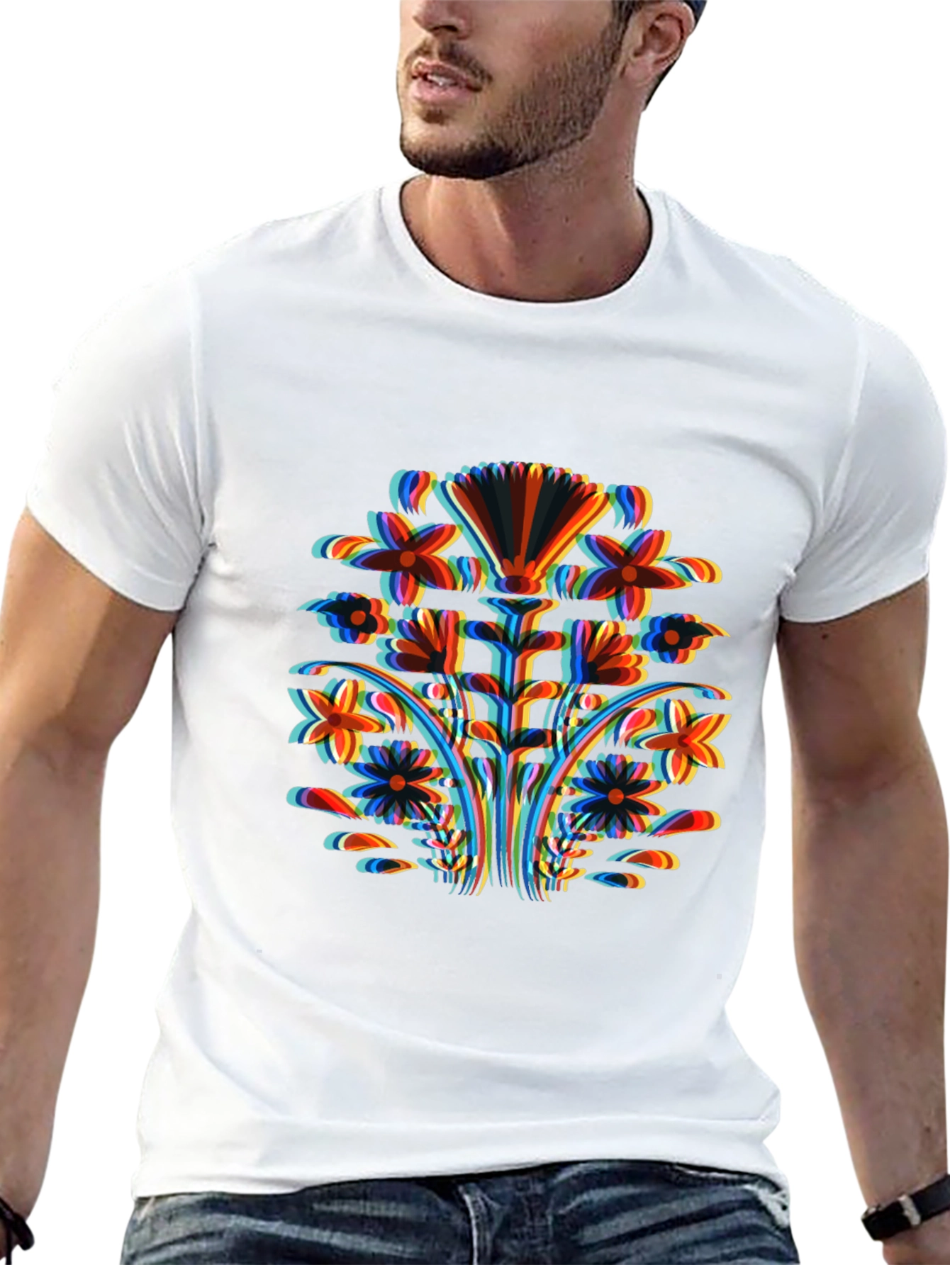 Abstract Floral Print Black T-Shirt