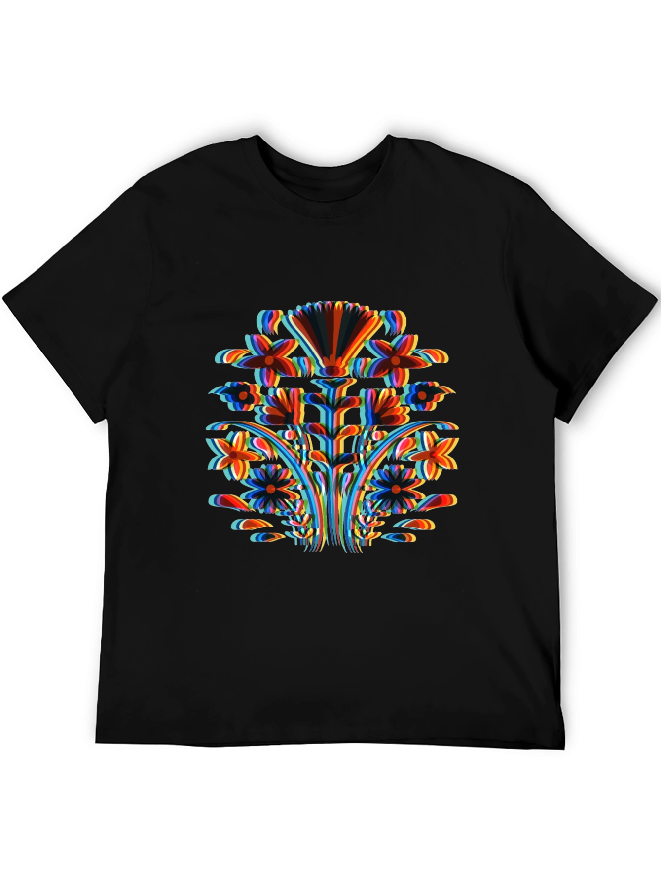Abstract Floral Print Black T-Shirt