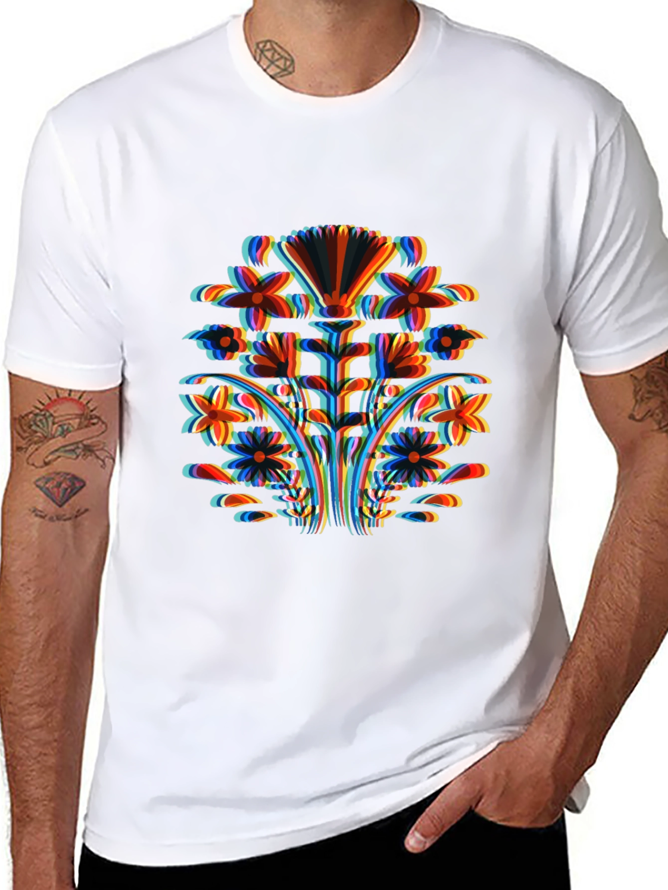 Abstract Floral Print Black T-Shirt