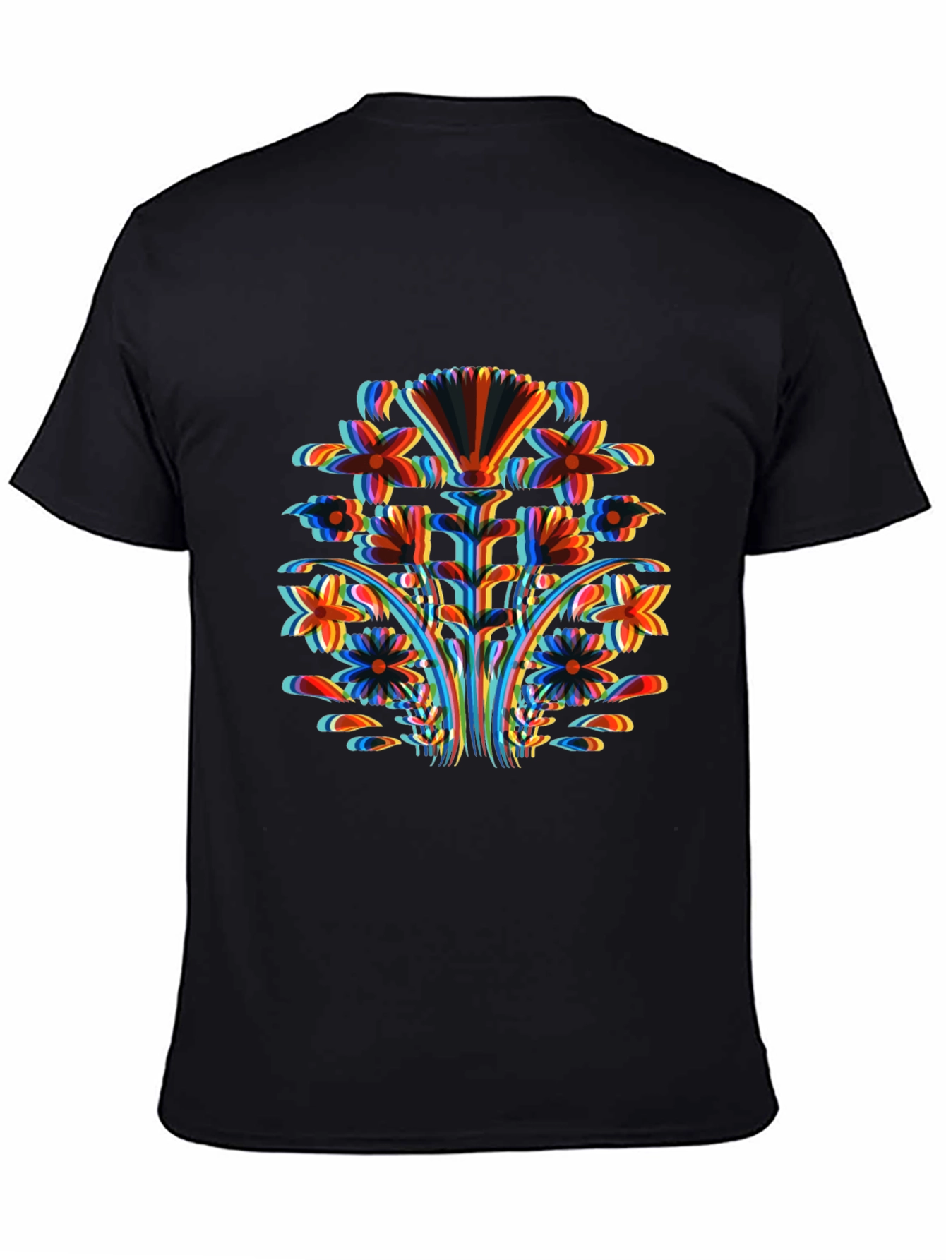 Abstract Floral Print Black T-Shirt