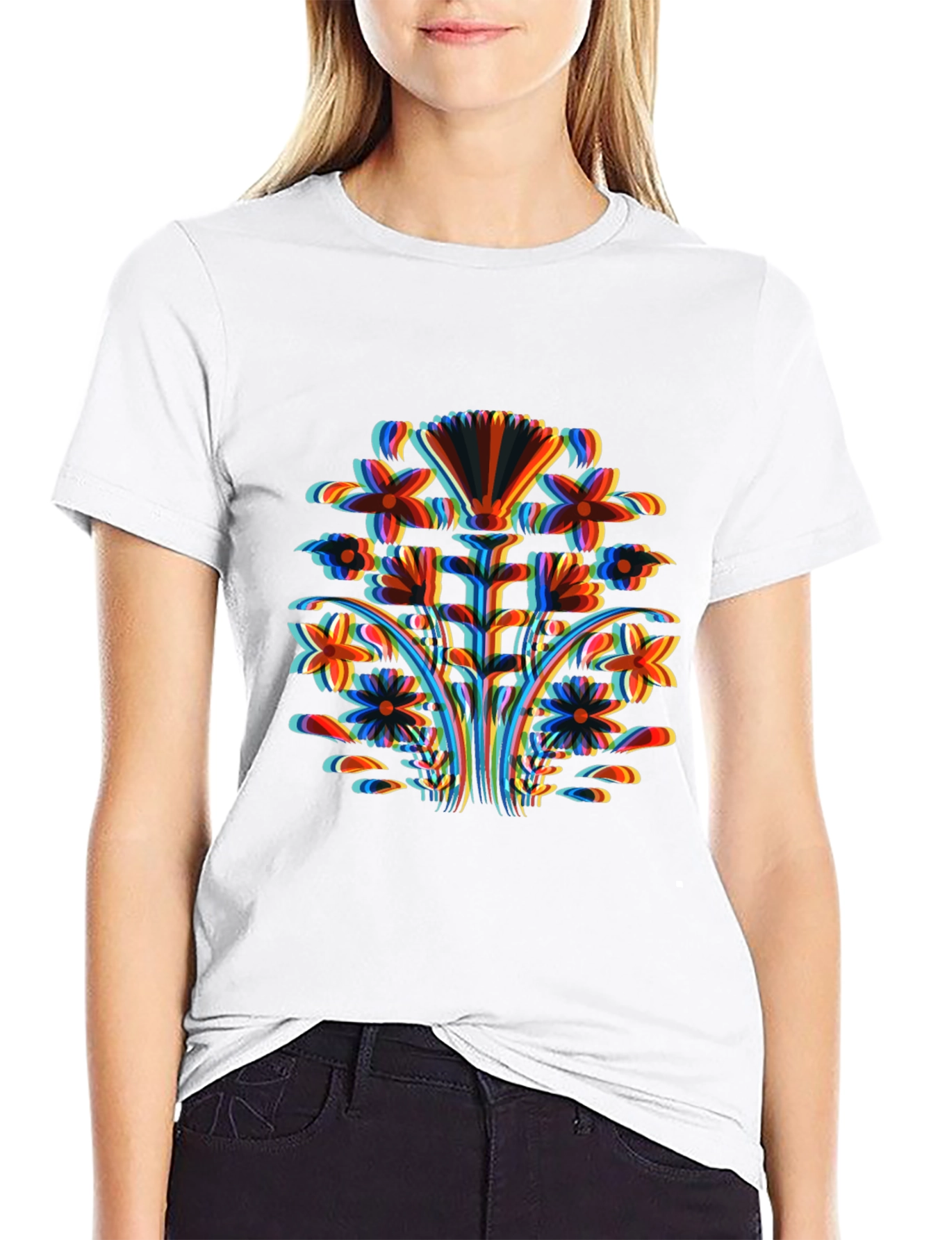 Abstract Floral Print Black T-Shirt