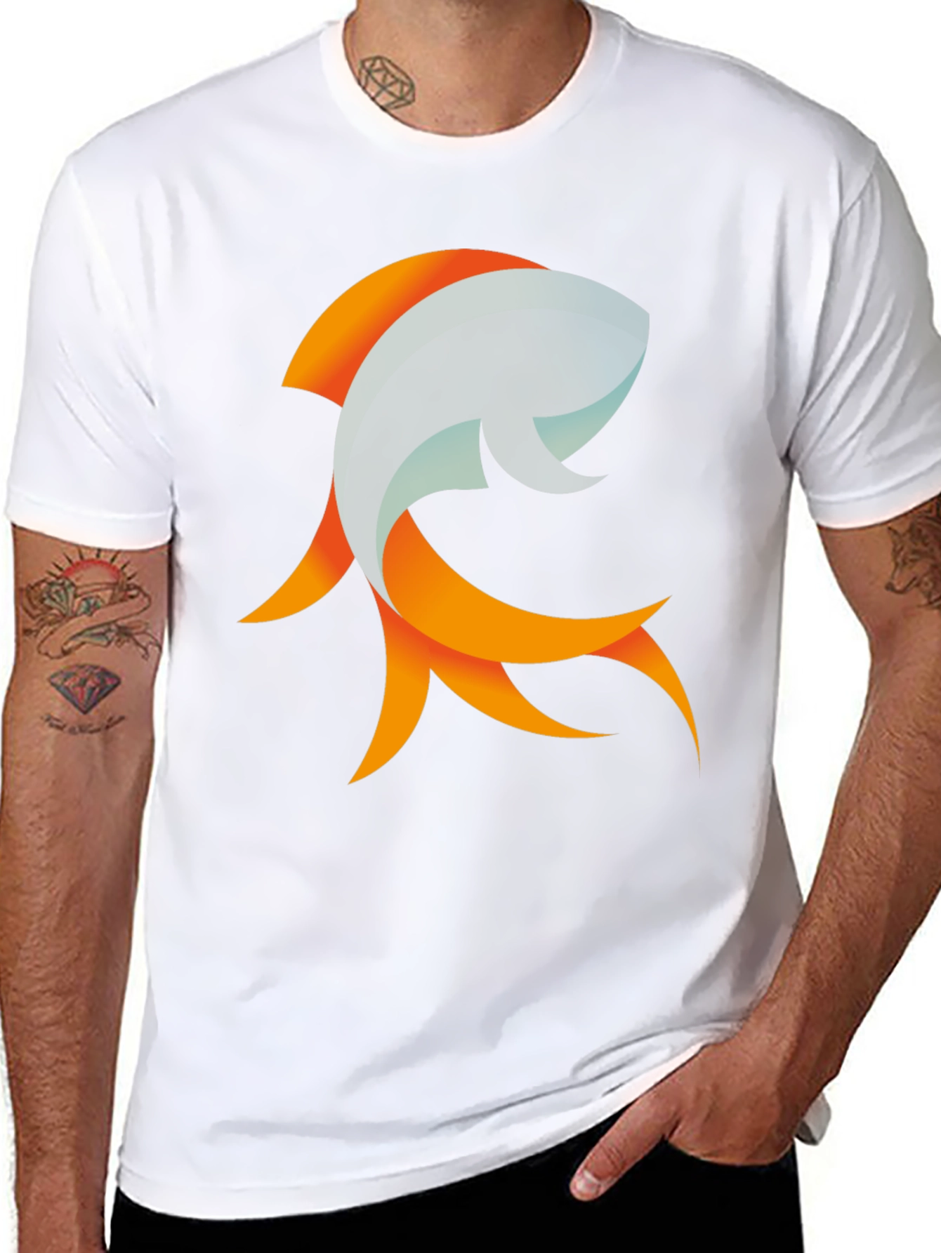 Abstract Fish Graphic Black T-Shirt