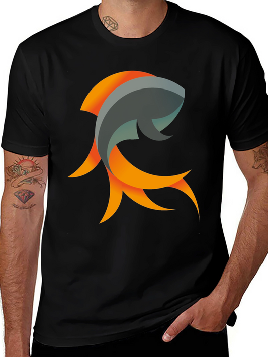 Abstract Fish Graphic Black T-Shirt