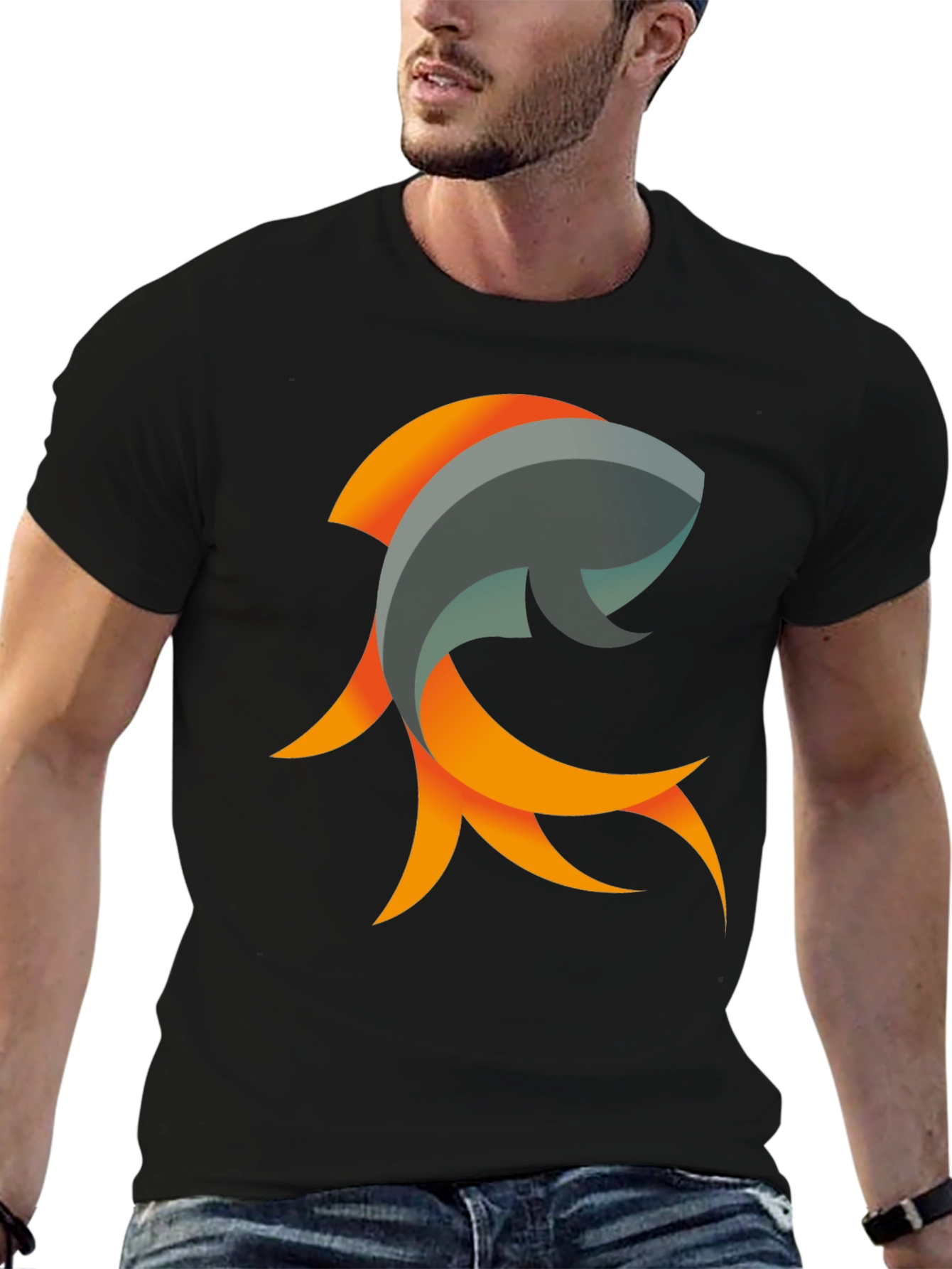 Abstract Fish Graphic Black T-Shirt